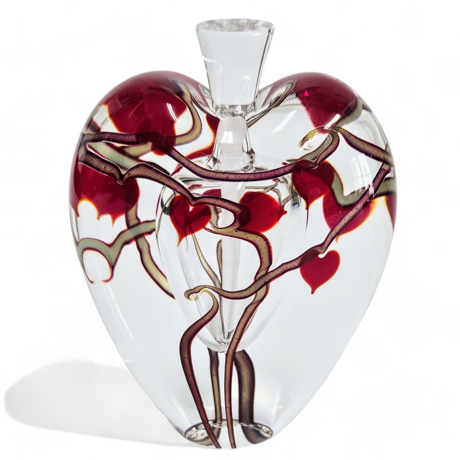 Zellique Art Glass Perfume Bottle Hearts on Vine with Original Box Signed 1997