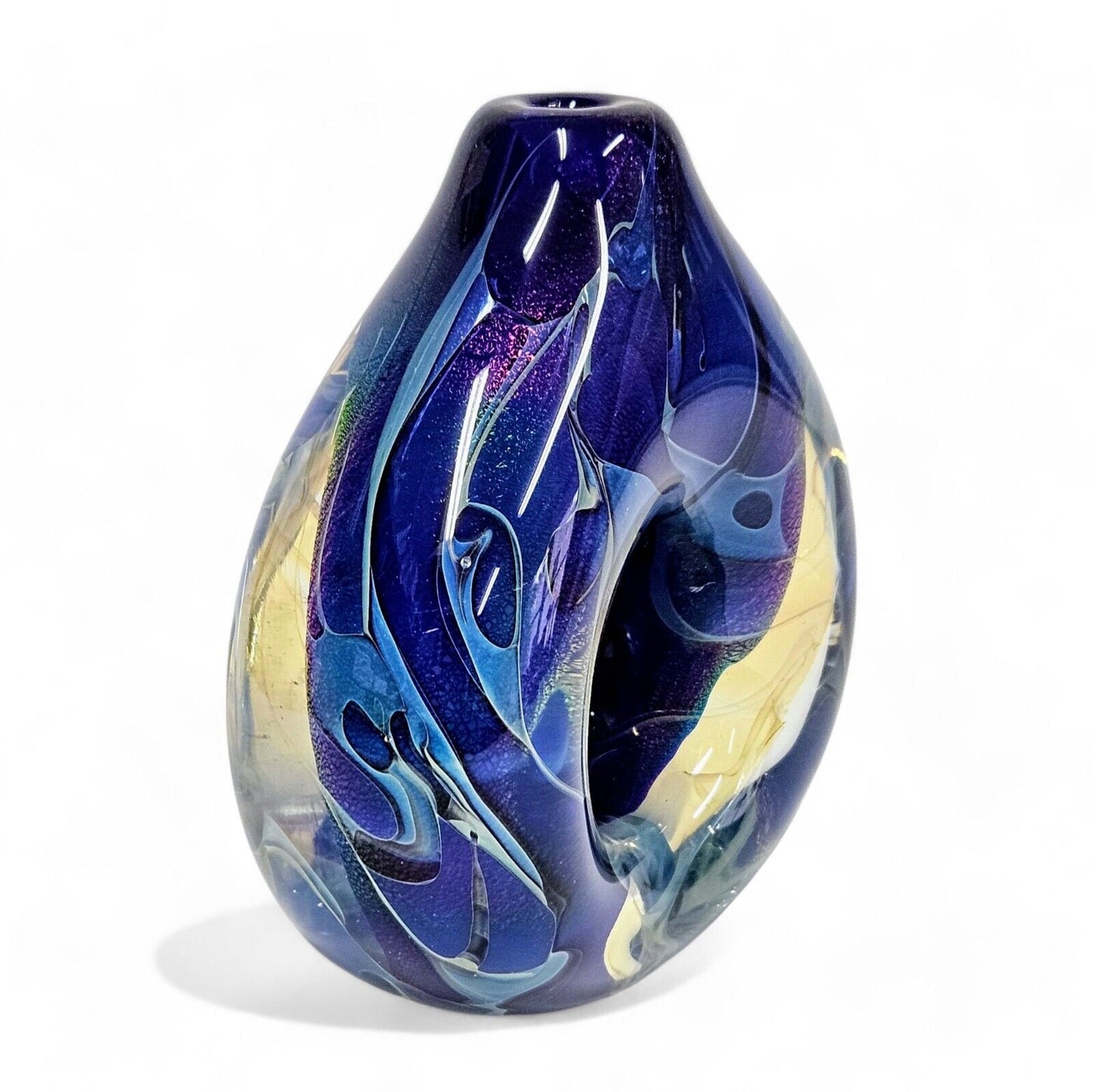 Robert Eickholt Blown Glass Encased Bud Vase | Signed Dated 2001 | Cosmic Blue