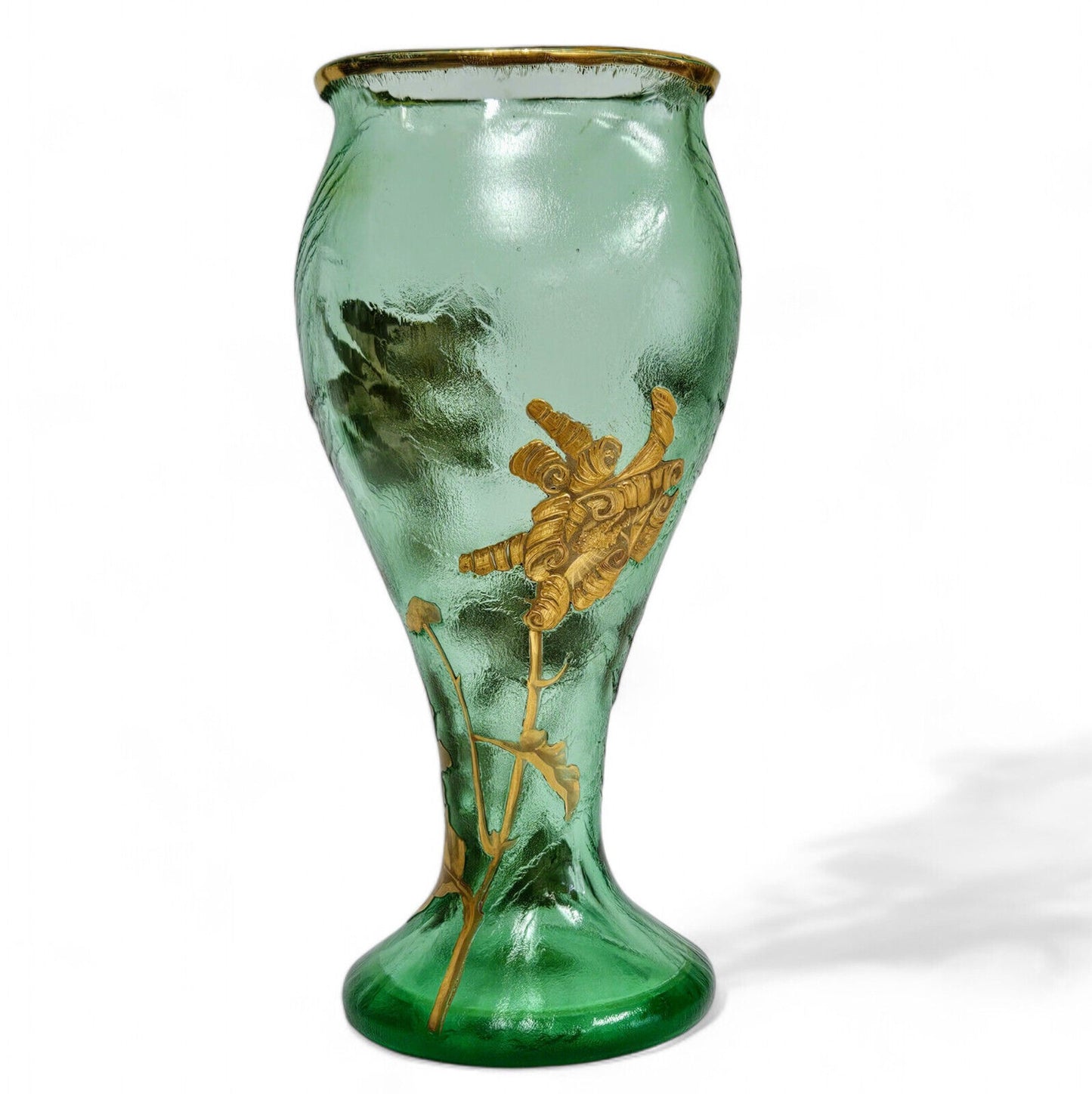 Mont Joye Acid Etched Vase Gold Gilt | Early 20th Century Backstamp