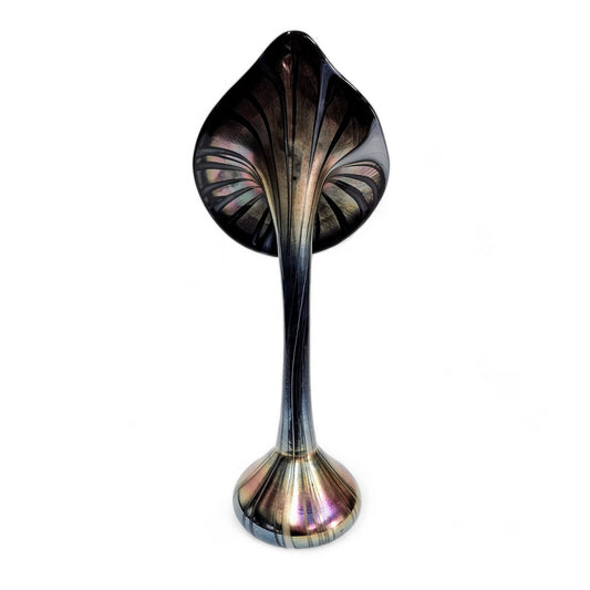 Jack in the Pulpit Art Glass Vase | Blown Glass Iridescent Bud Vase | 13 1/2 In