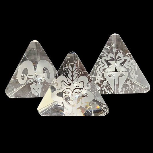 Steuben Glass Pyramid Paperweights Set of 3 | Astrology Zodiac | Prism