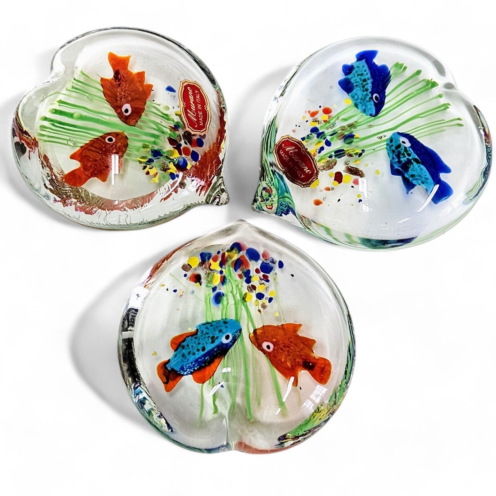 Authentic Murano Glass Fish Aquarium Paperweights | Original Sticker Attached