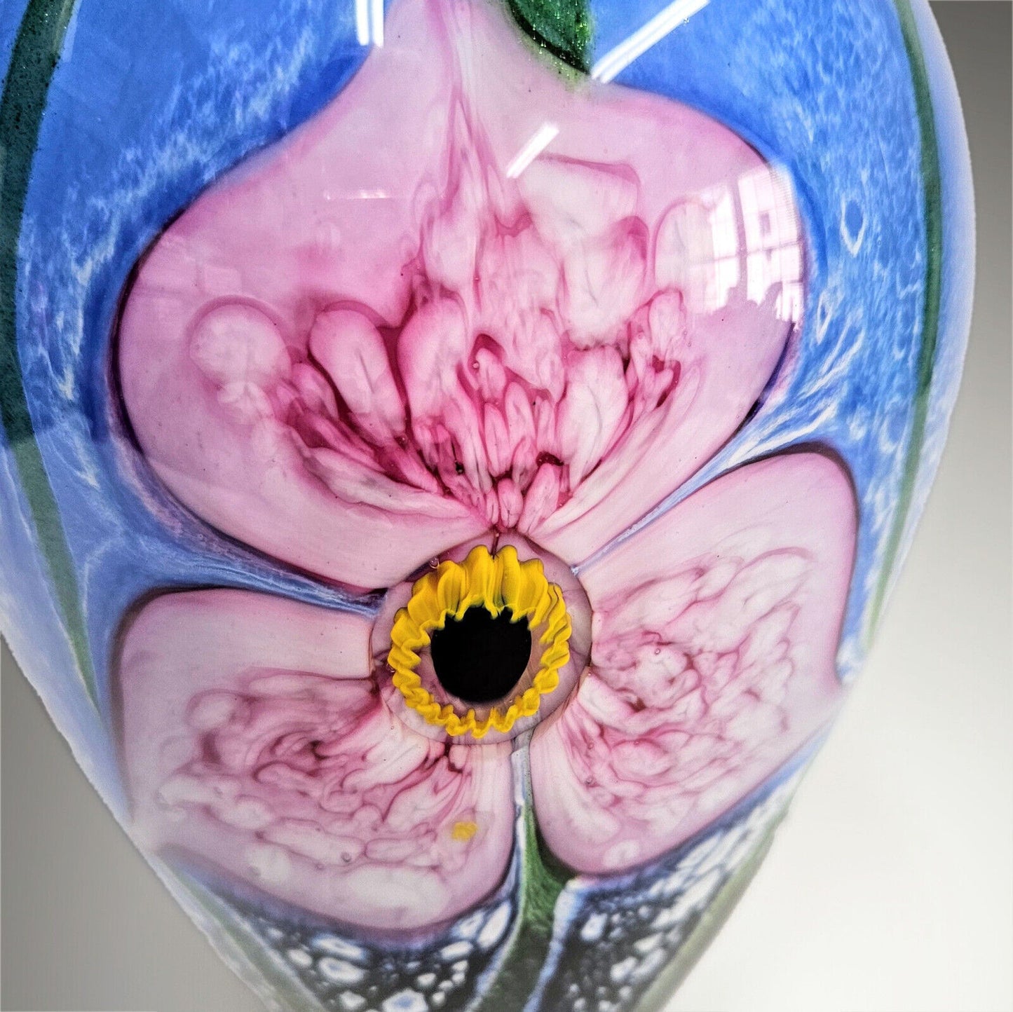 Robert Eickholt Blown Glass Art Vase | Signed and Dated 2002 | Pink Blue Floral