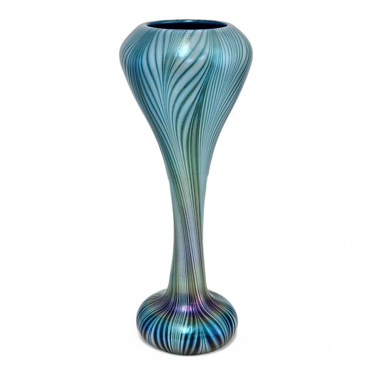 Charles Lotton Blown Glass Art Vase in Blue Pulled Feather | Signed Dated 2009