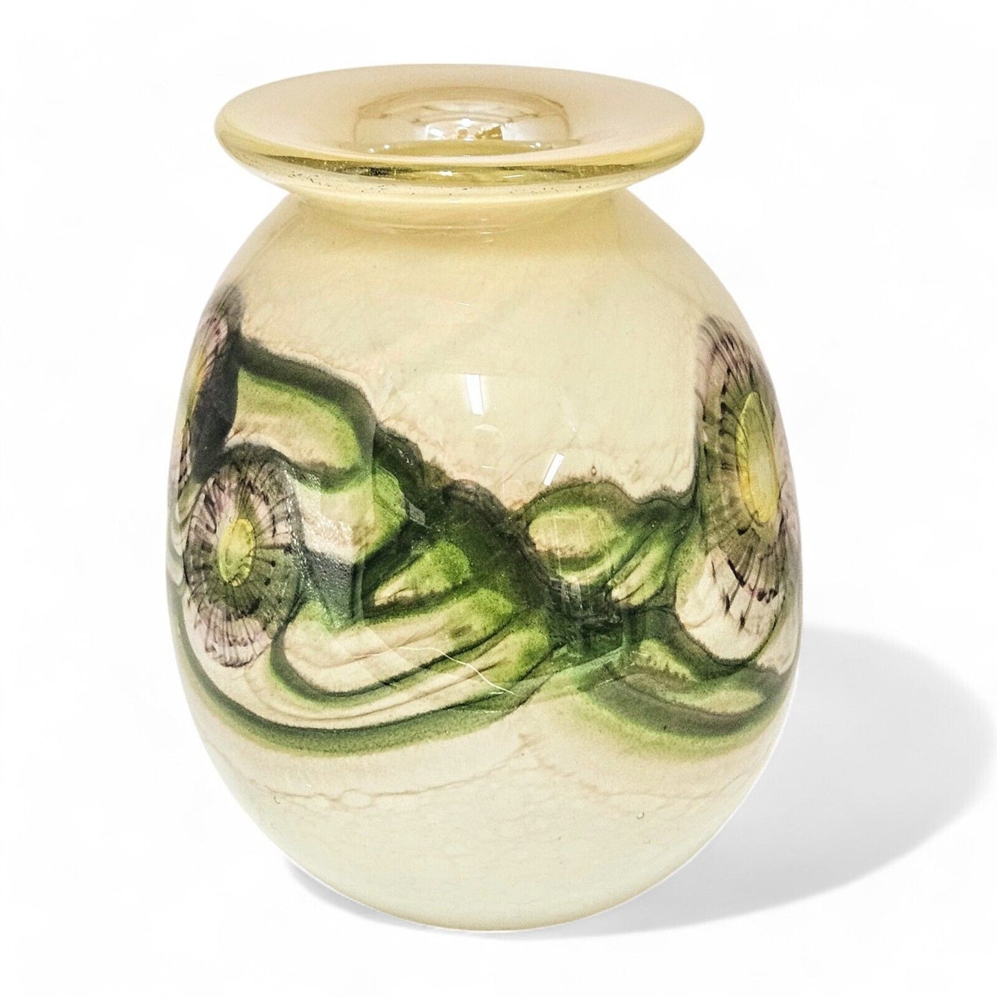 Robert Eickholt Glass Art Vase Signed Dated 2001 | Sea Anemone Ivory Green