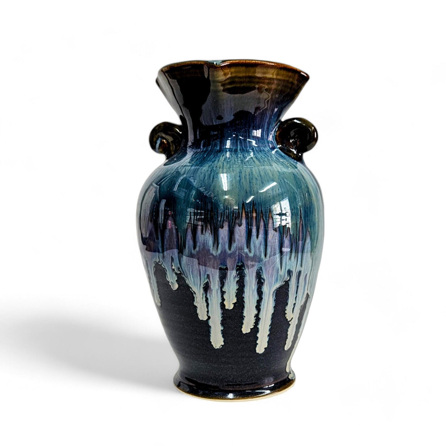 Bill Campbell Pottery Vase in Blues and Purple Drip Glaze | 9.5 Inches Tall