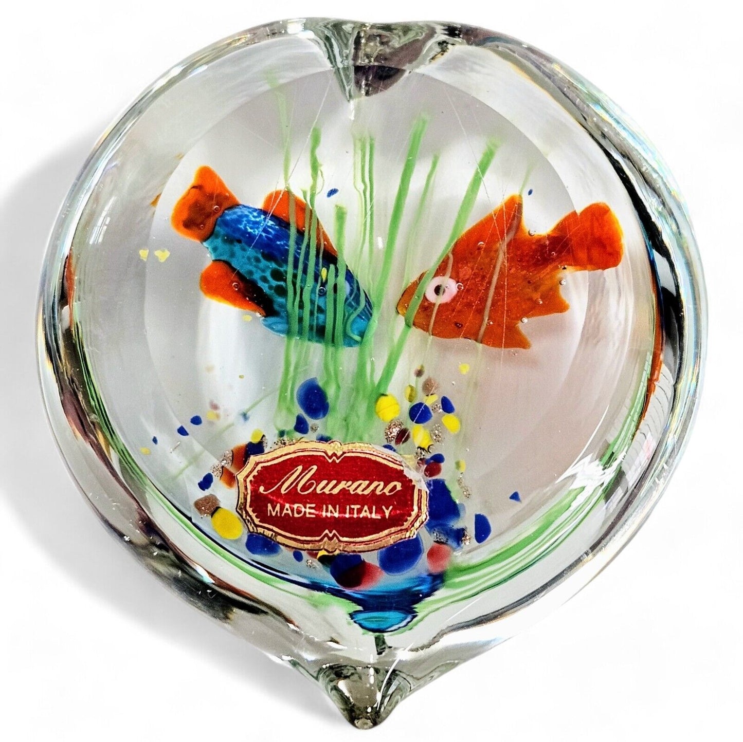 Authentic Murano Glass Fish Aquarium Paperweights | Original Sticker Attached