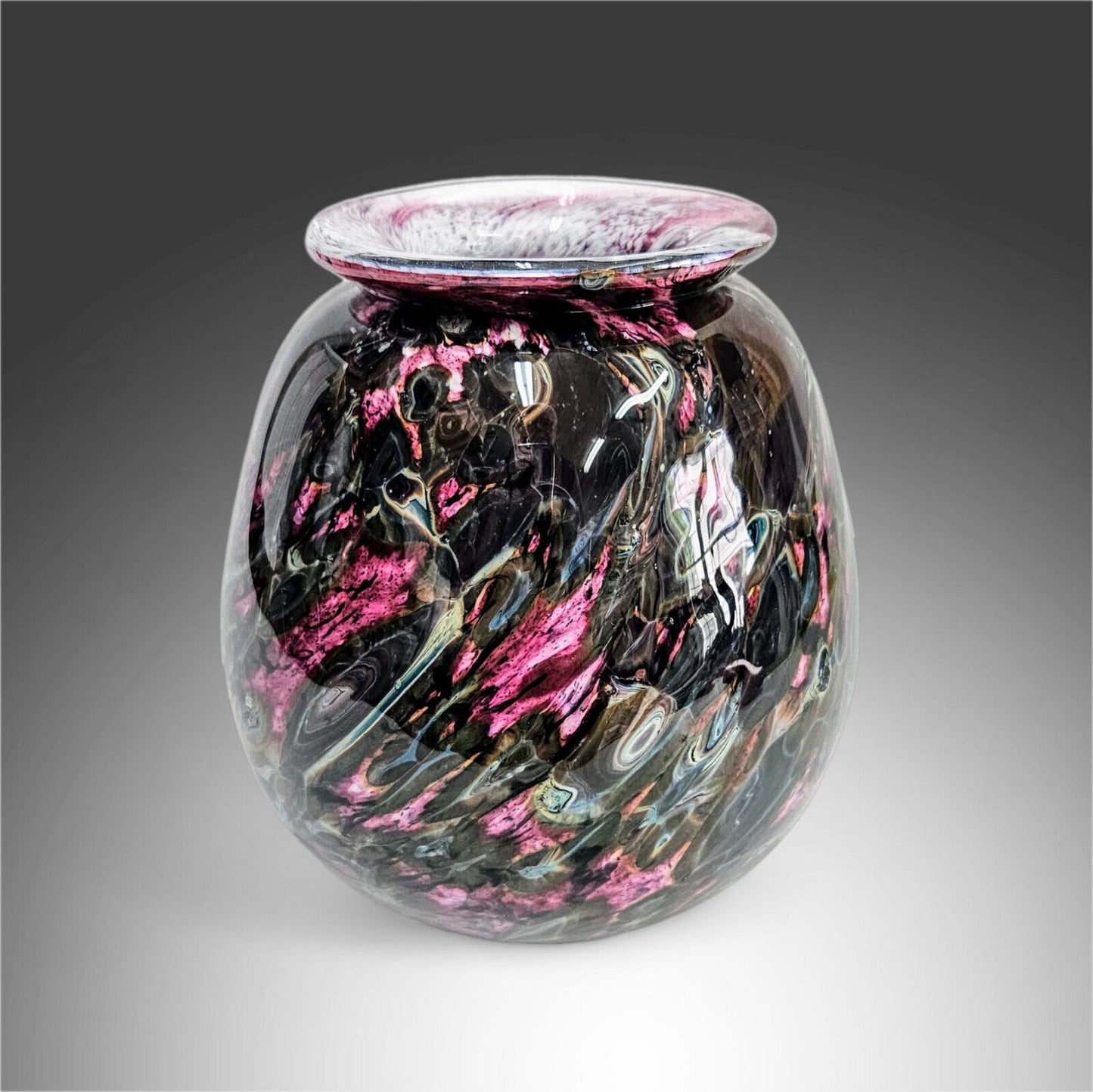 Robert Eickholt Glass Art Vase Magnificent Pink Gray Black Abstract Signed Dated