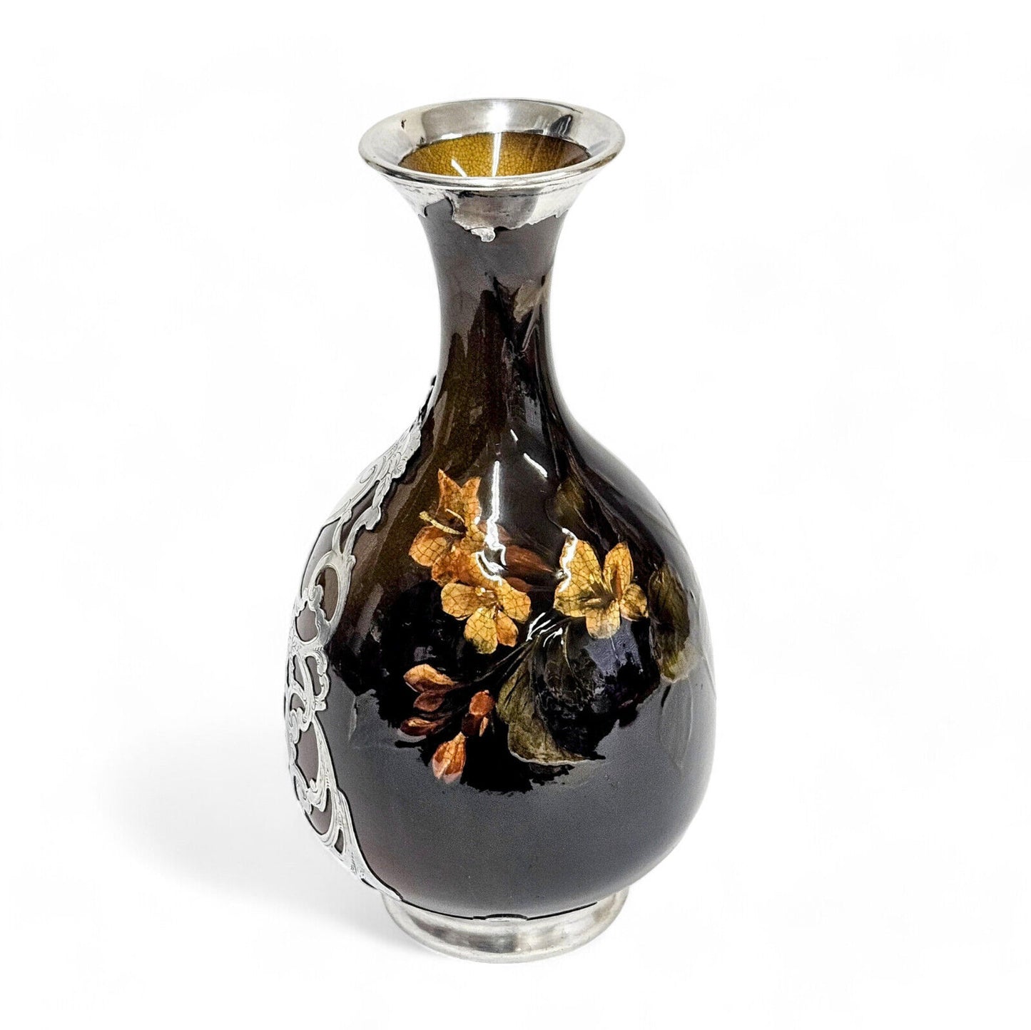 Rookwood Pottery & Gorham Fine Silver Overlay Monogram Vase Late 18th Century