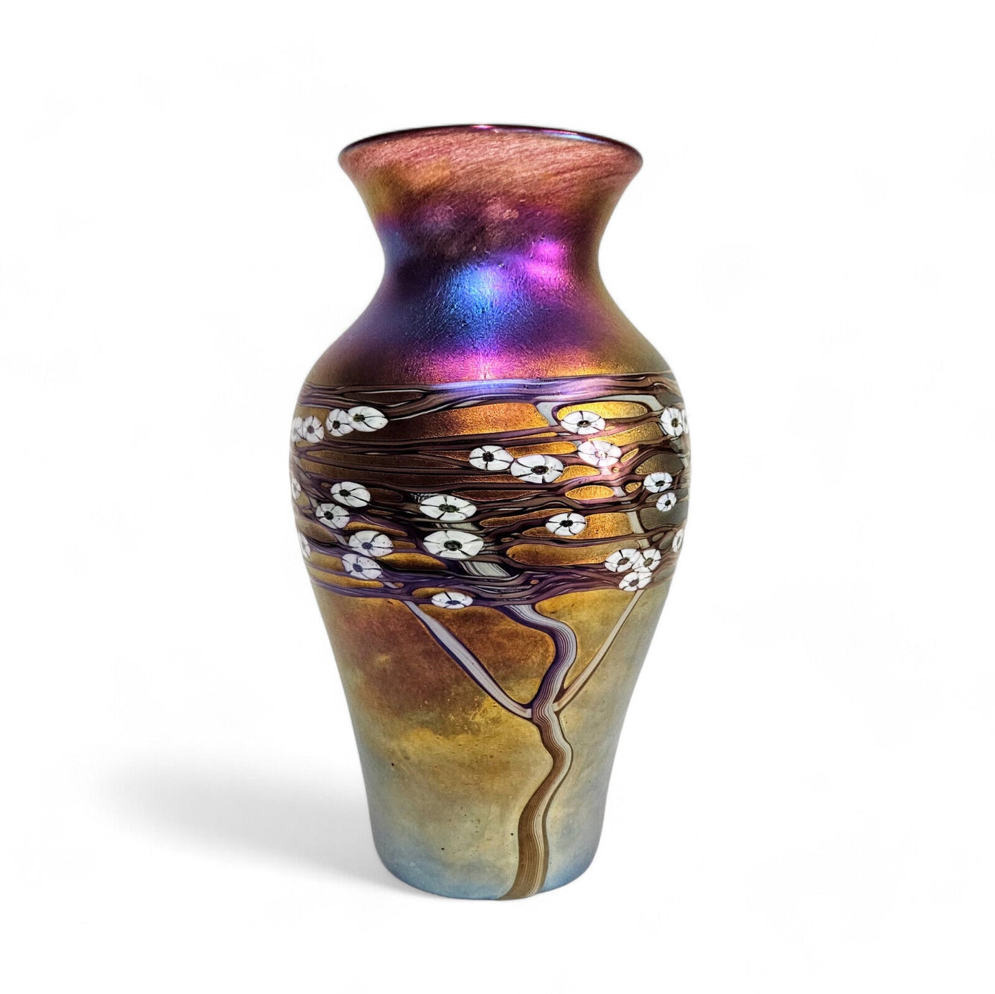 Blown Glass Art Large Vase | Zellique Studio Art Glass Iridescent Blossoms