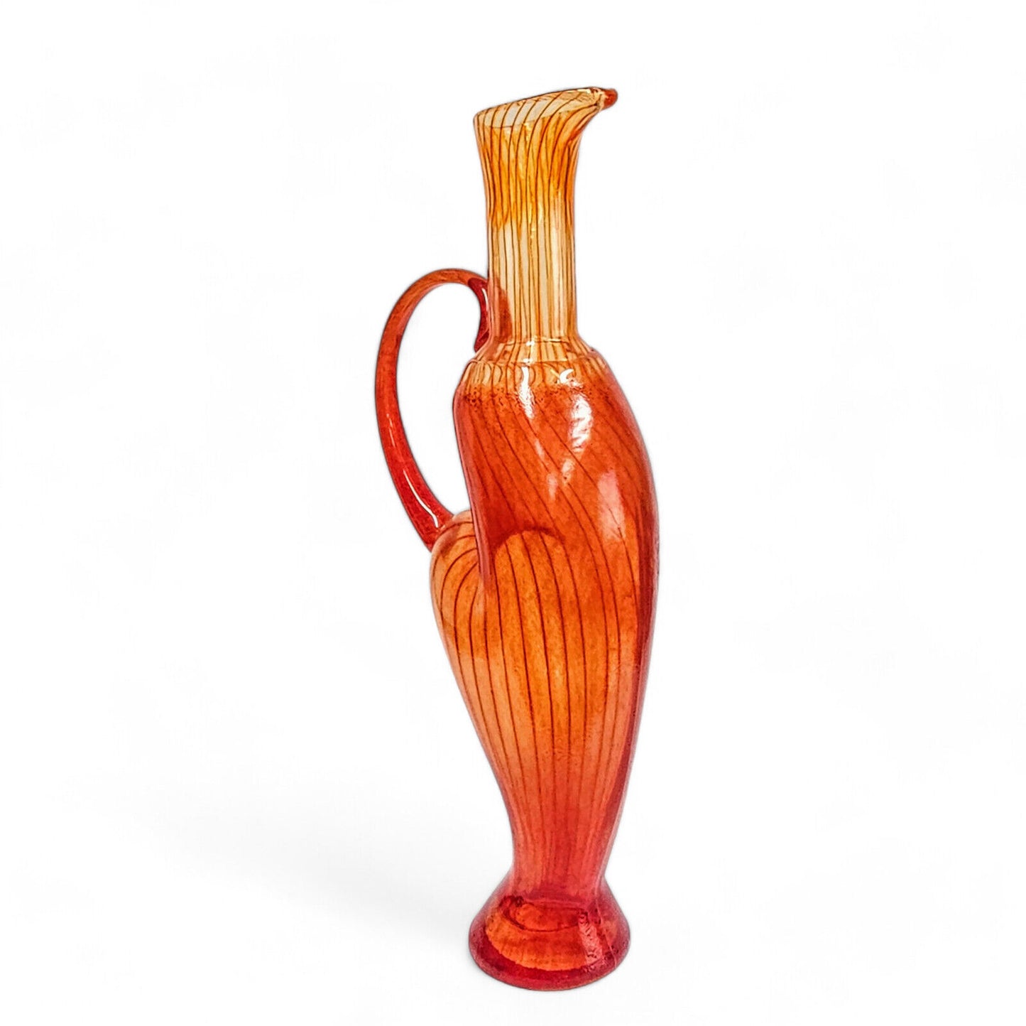 Kjell Engman Kosta Boda Corfu Red Orange Art Glass Pitcher Vase 19.5 Inches 2005