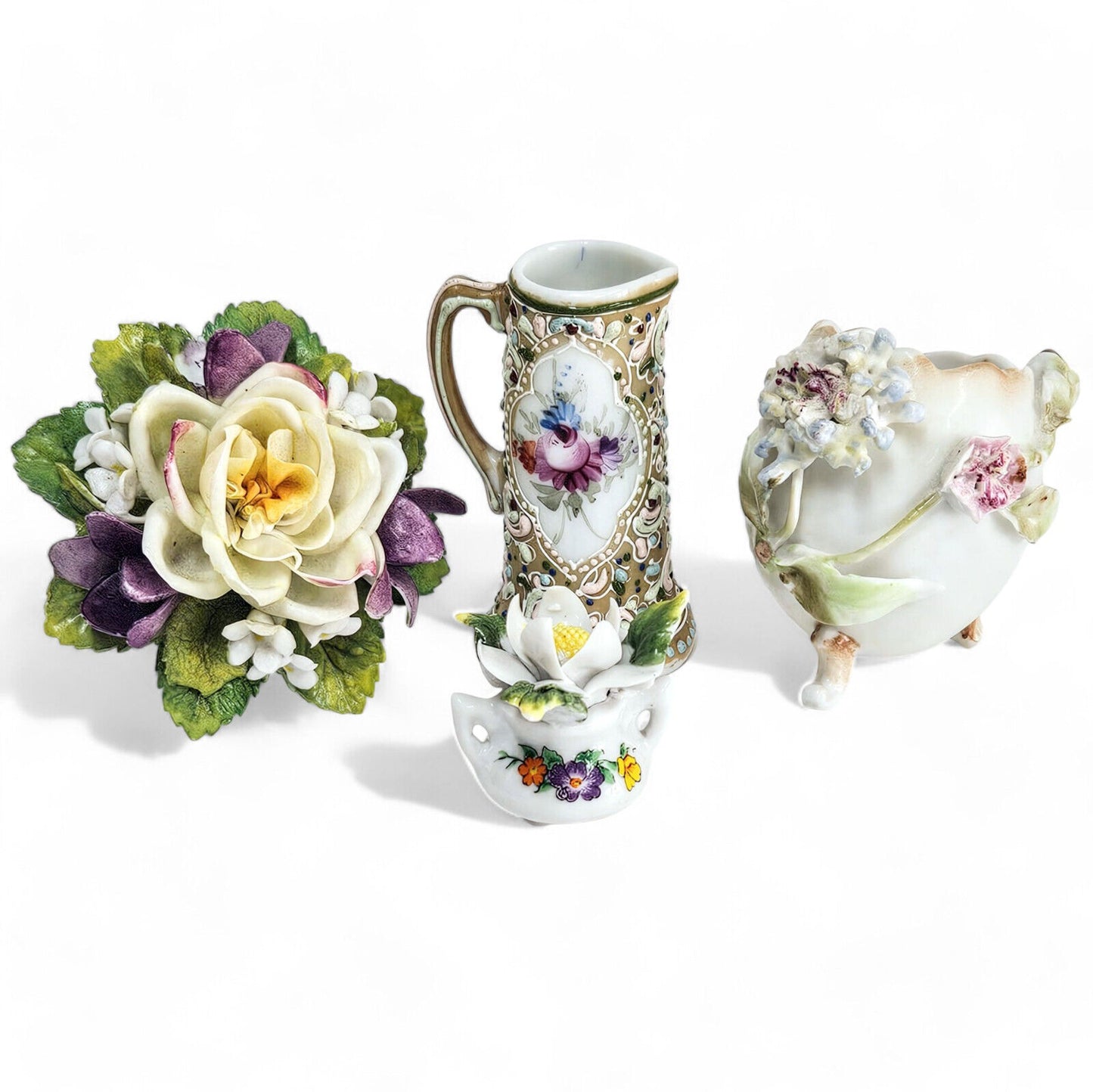 Lot of 4 Porcelain Miniatures including Antique Meissen (?) Pitcher