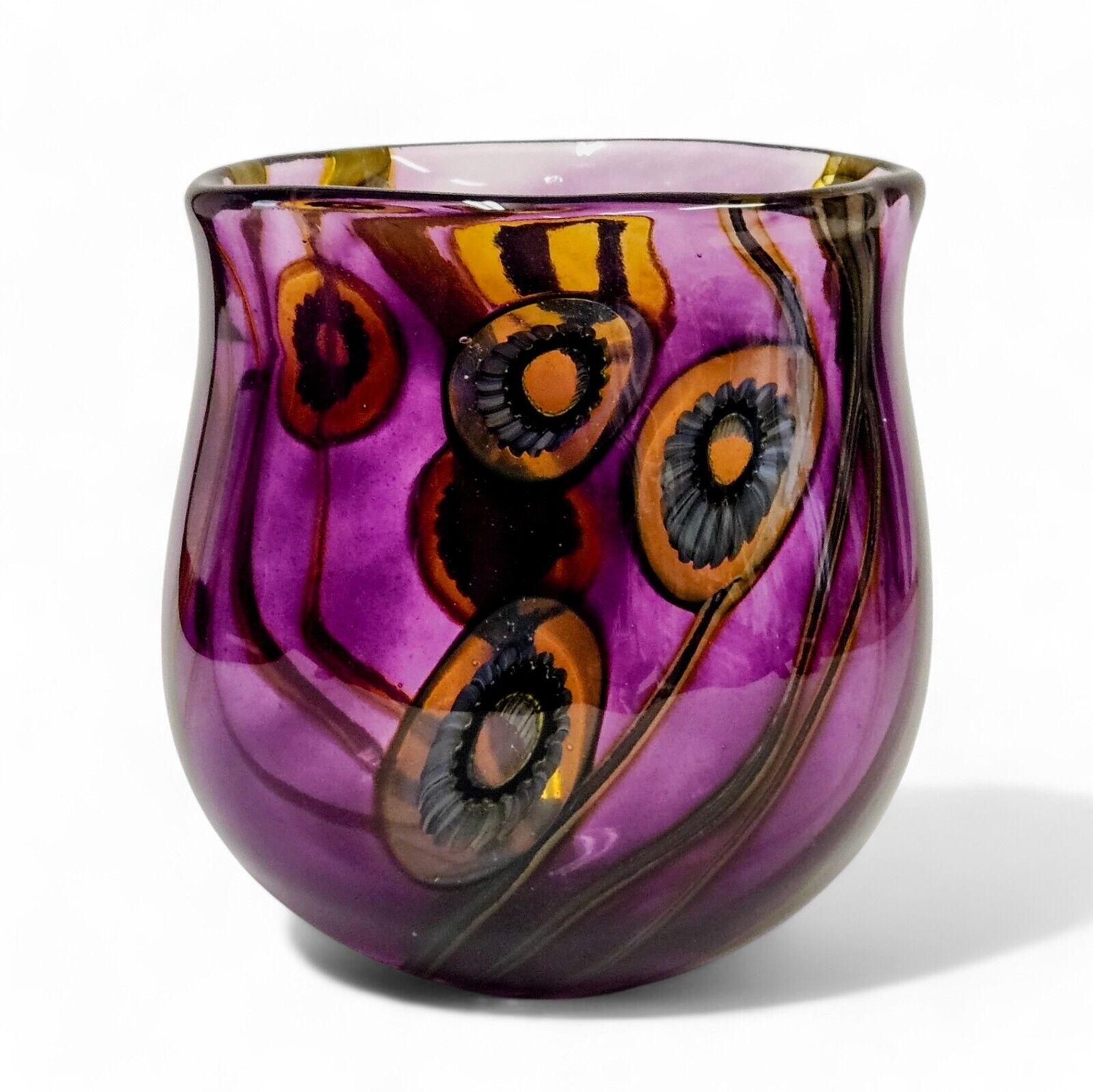 Robert Eickholt Blown Art Glass Vase Signed Dated 2001 | 6 Inch Purple Vase