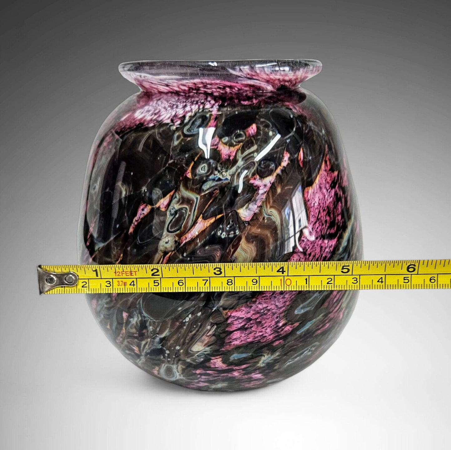 Robert Eickholt Glass Art Vase Magnificent Pink Gray Black Abstract Signed Dated