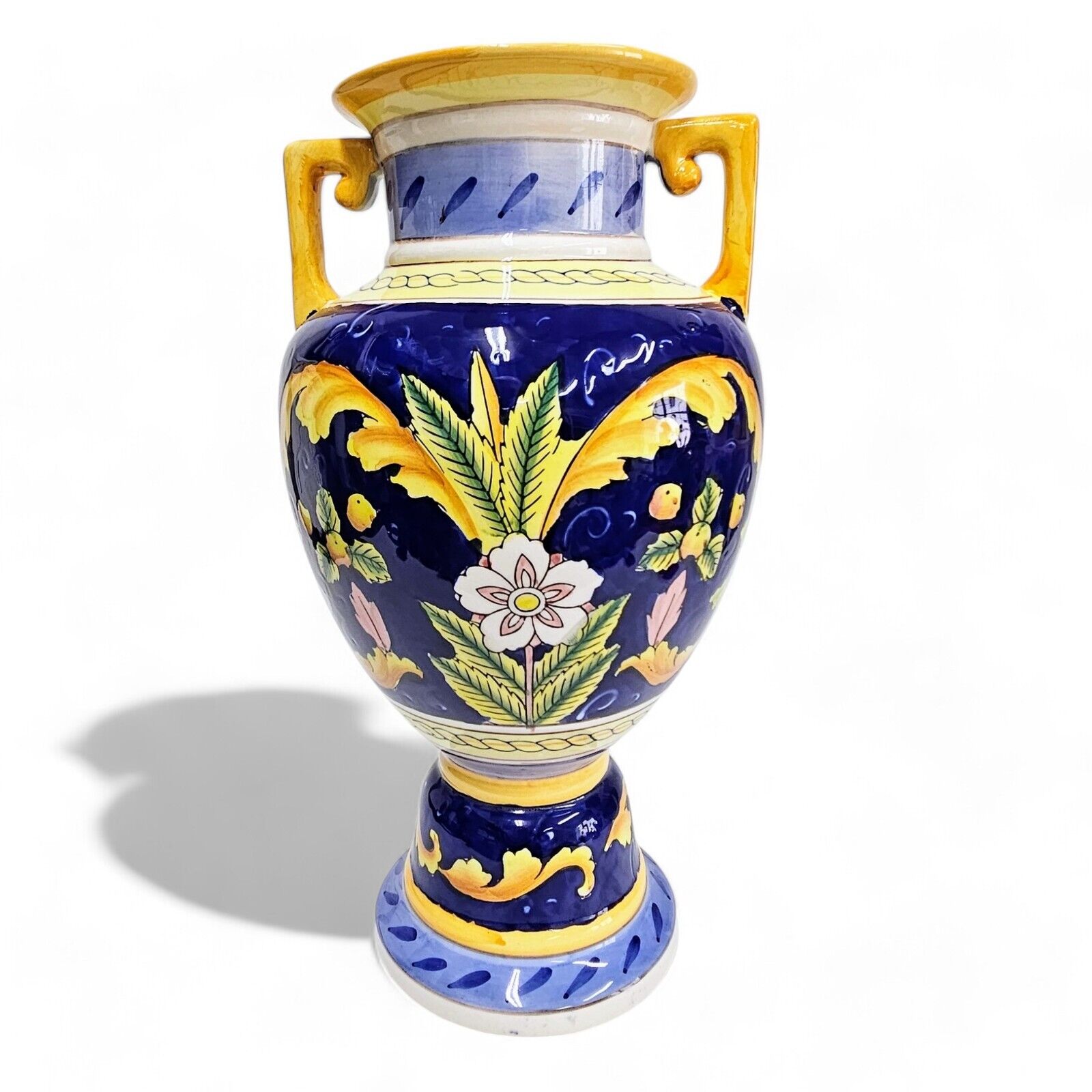 Large Italian Hand Painted Vase | Majolica - Deruta (?) | 15 Inches Tall