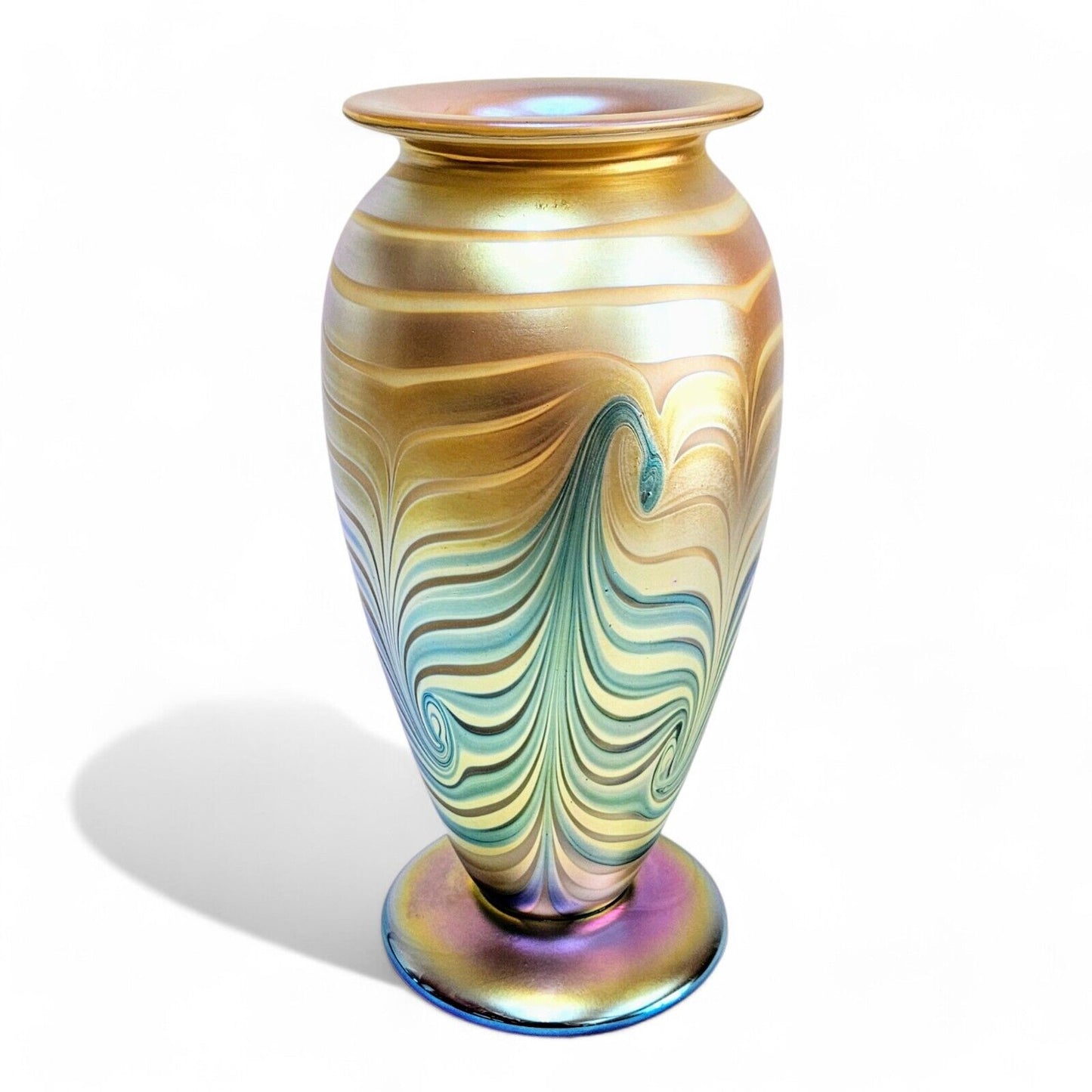 Robert Eickholt Blown Glass Vase | 11.5 inch Signed Dated 2003 | Pulled Feather