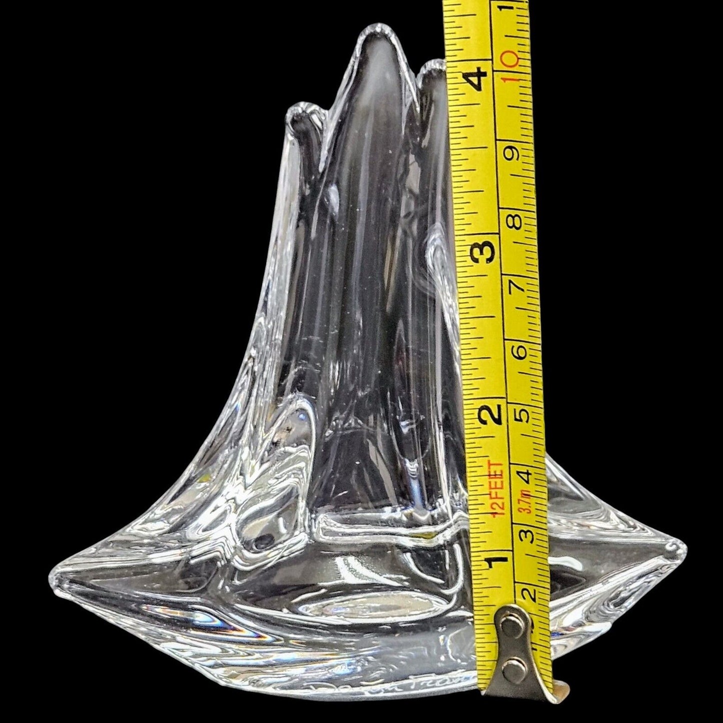 Daum France Crystal Three Masted Sailboat Figure Paperweight 4"