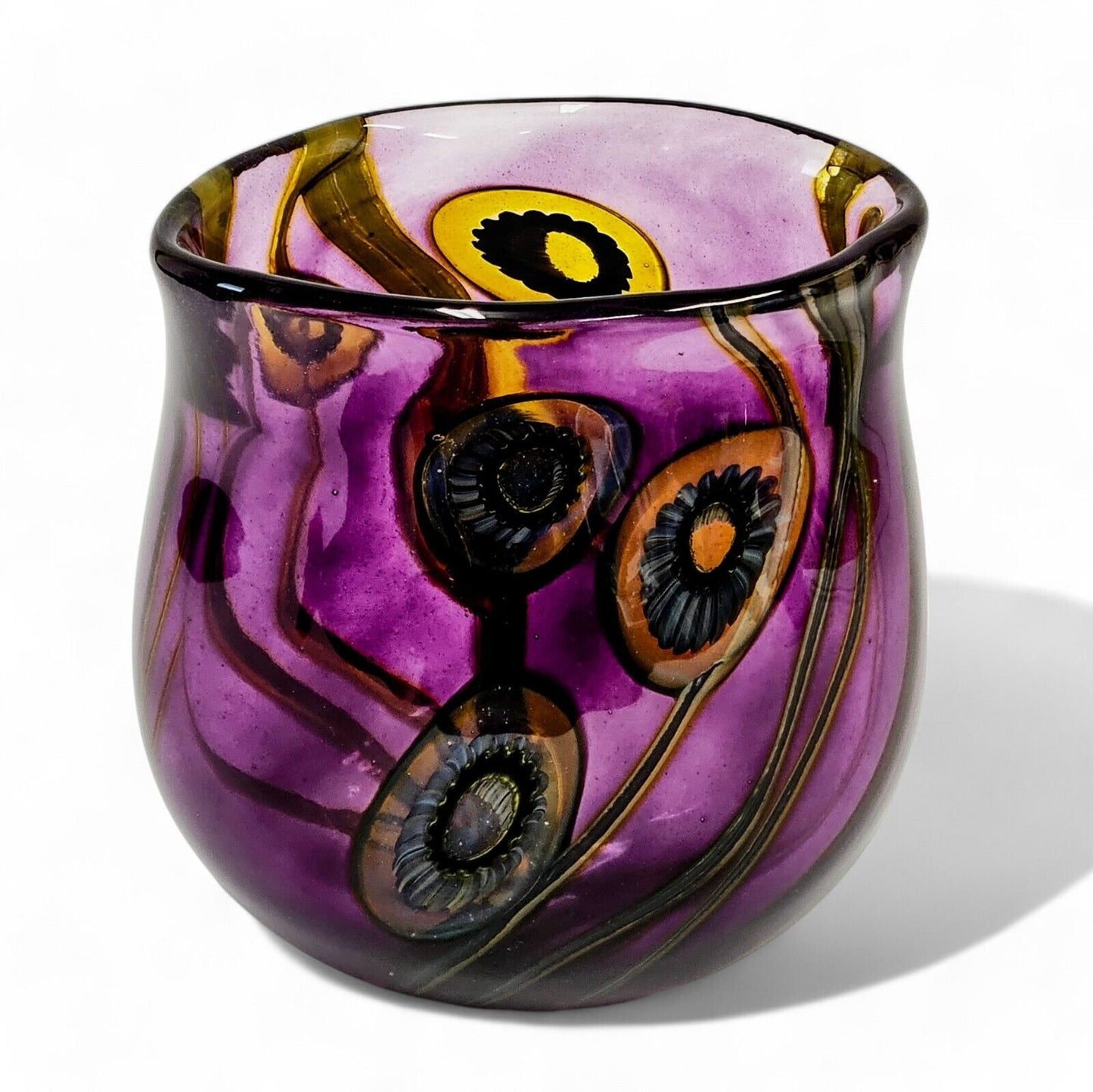 Robert Eickholt Blown Art Glass Vase Signed Dated 2001 | 6 Inch Purple Vase