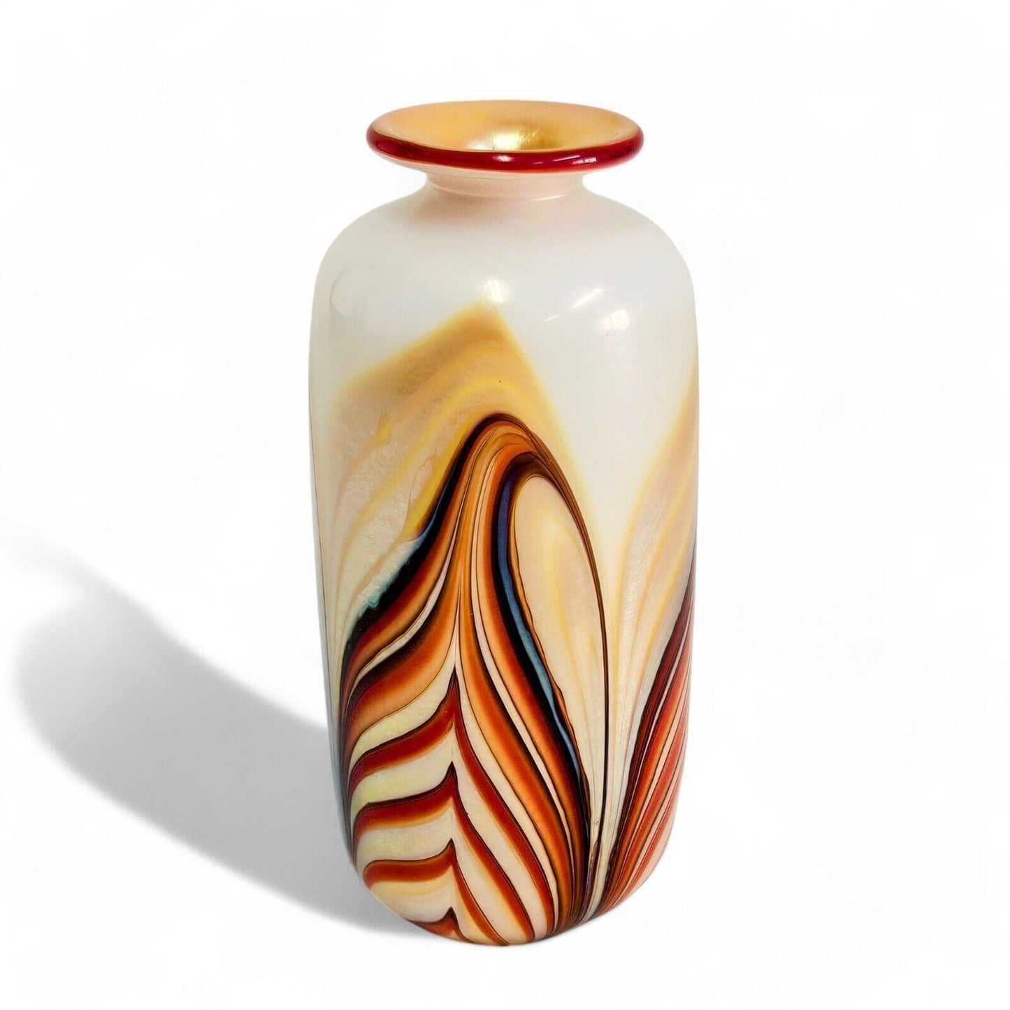 Lundberg Blown Glass Art Mini Vase - Pulled Feather - Signed Dated 1999