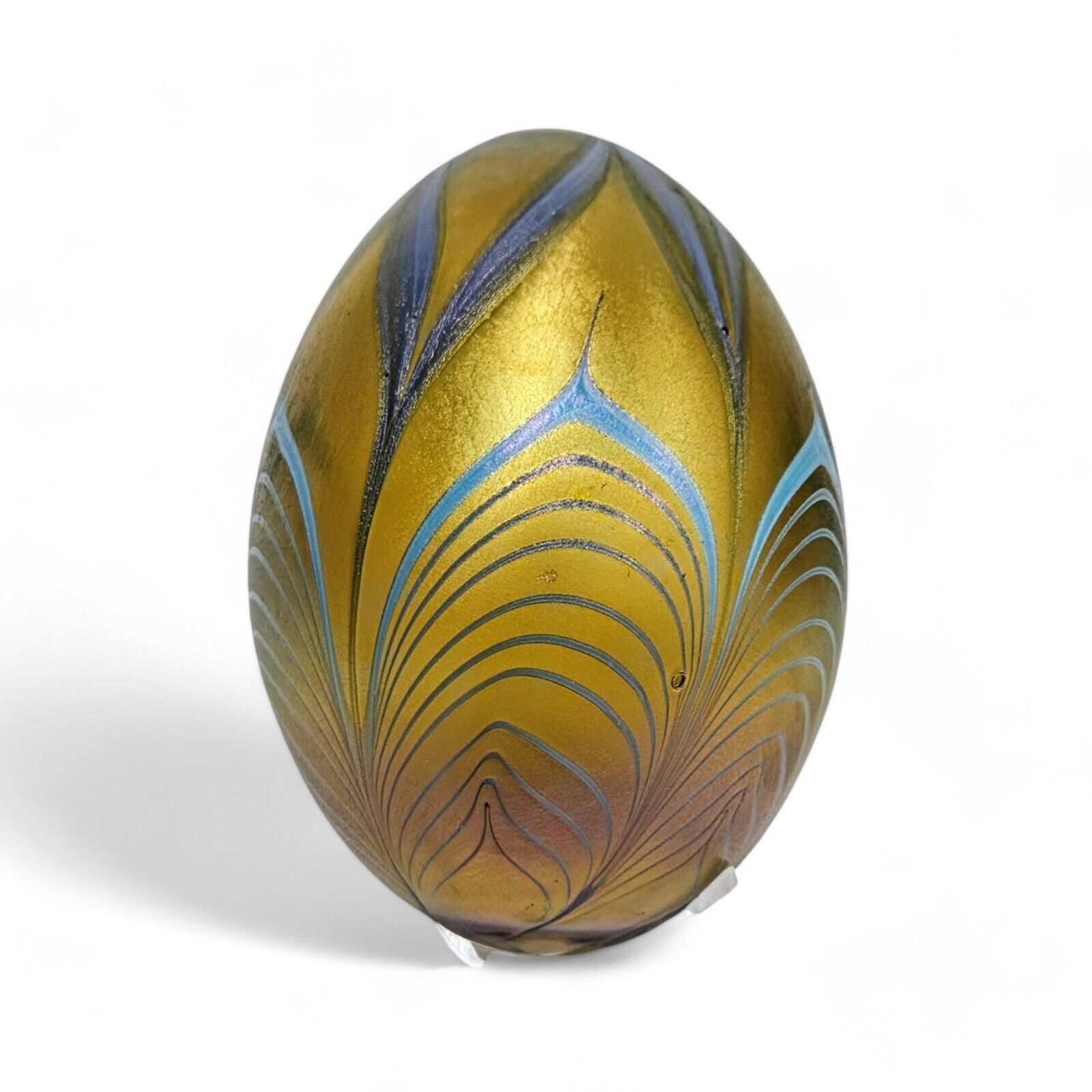 Vandermark Glass Egg Vintage Pulled Feather - Signed & Dated 1976