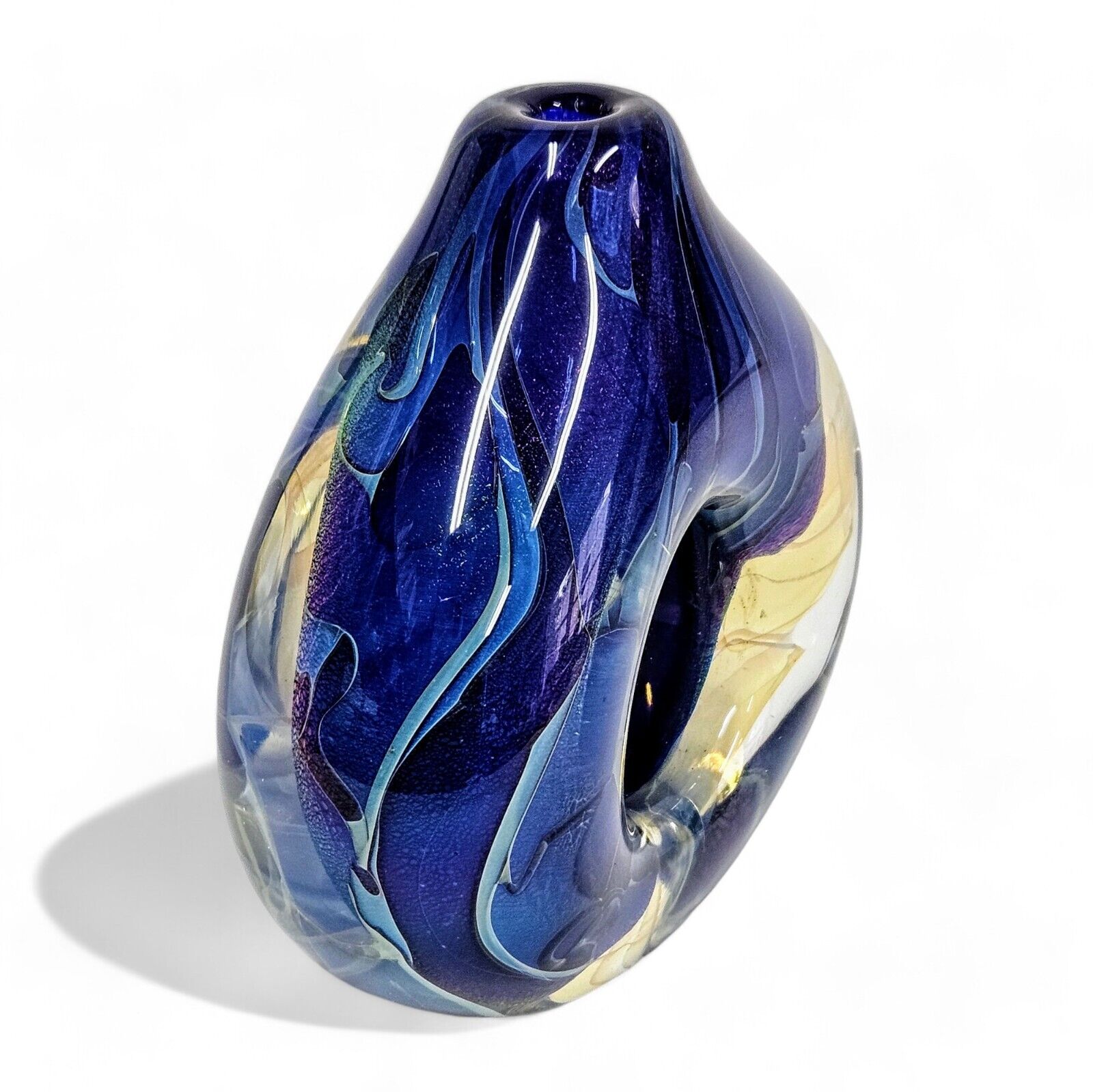 Robert Eickholt Blown Glass Encased Bud Vase | Signed Dated 2001 | Cosmic Blue