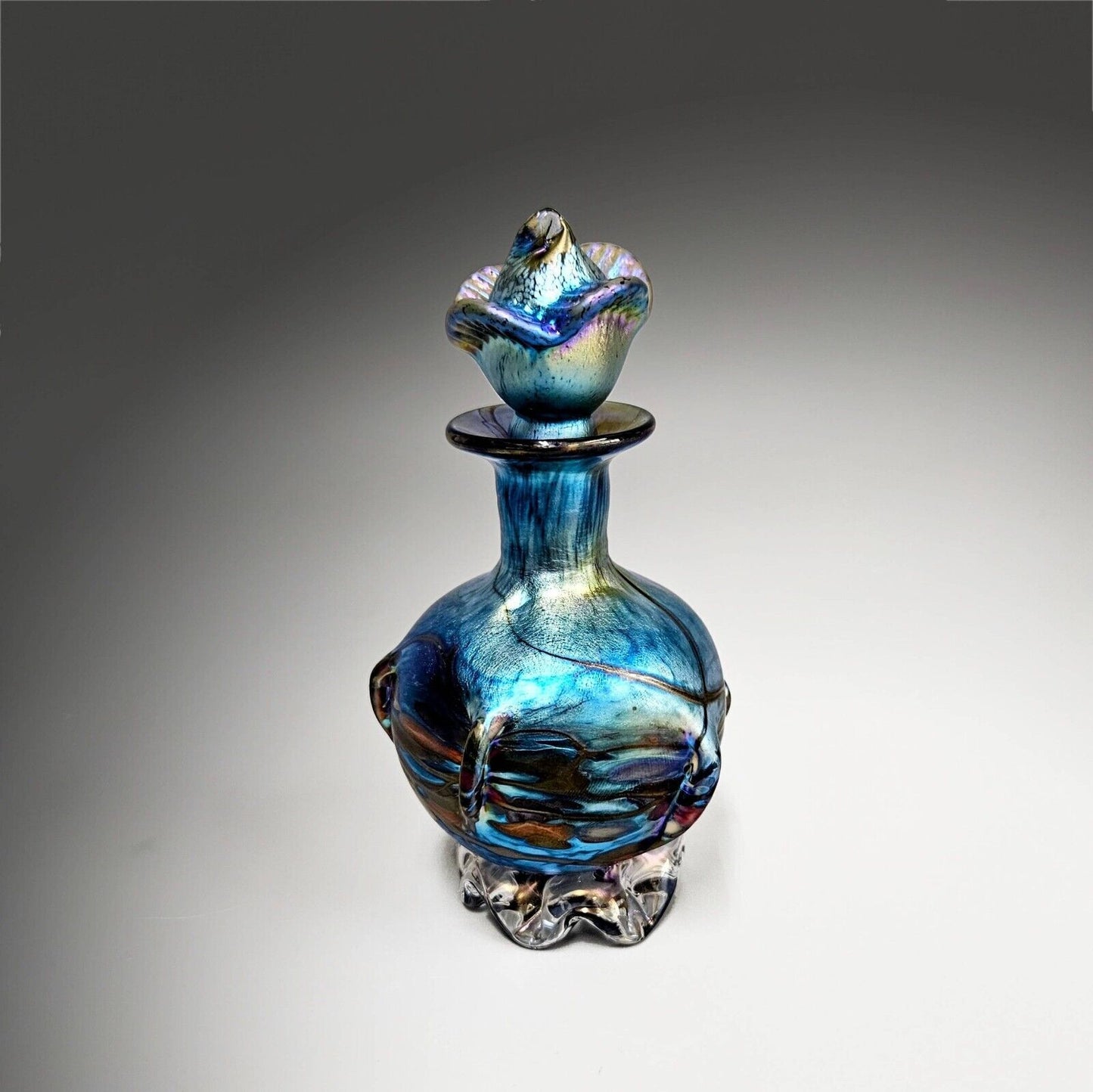 Saul Alcaraz Blue Luster Iridescent Art Glass Perfume Bottle - Signed