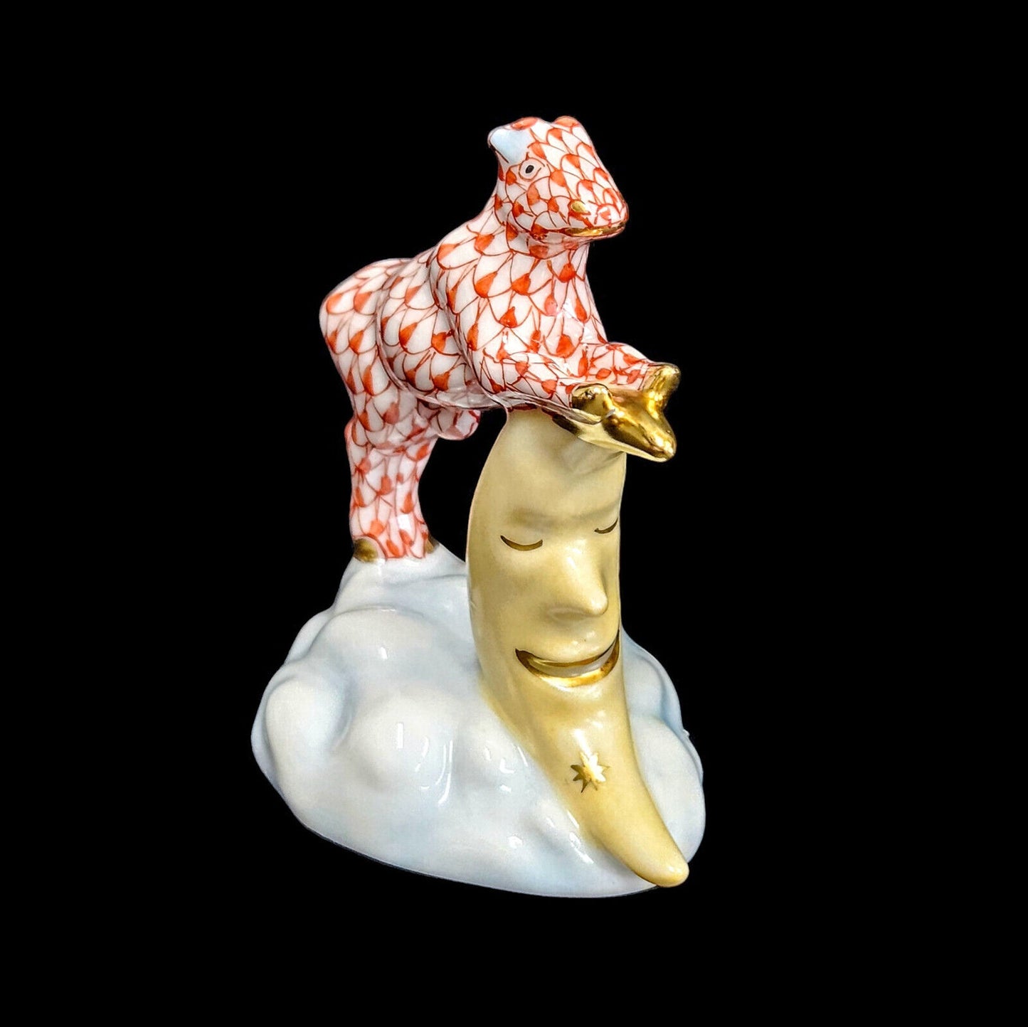 Herend The Cow Jumped Over The Moon Figurine in Rust with 24 Karat Gold Accents