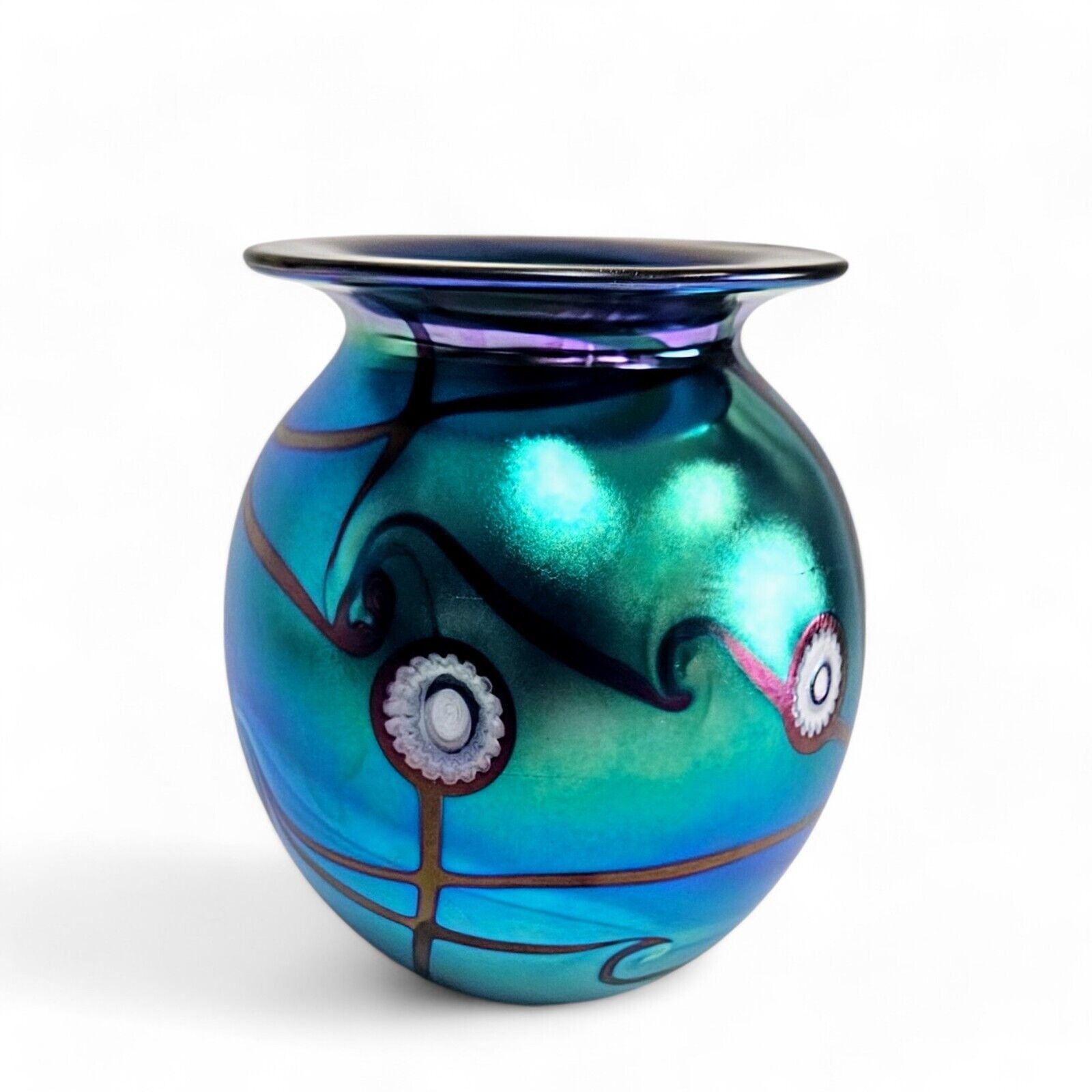 Robert Eickholt Art Glass Vase - Aurene Blue -  Signed & Dated 2001