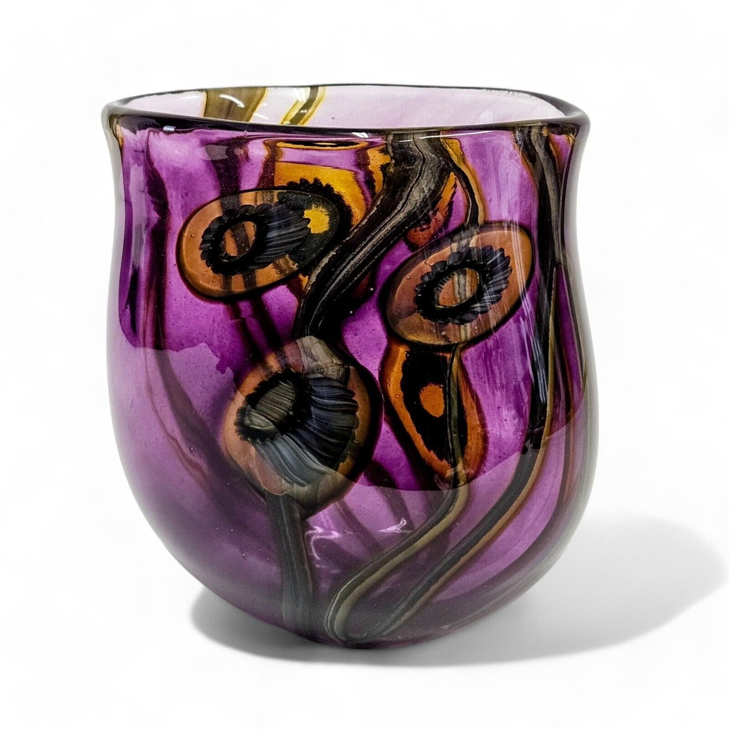 Robert Eickholt Blown Art Glass Vase Signed Dated 2001 | 6 Inch Purple Vase