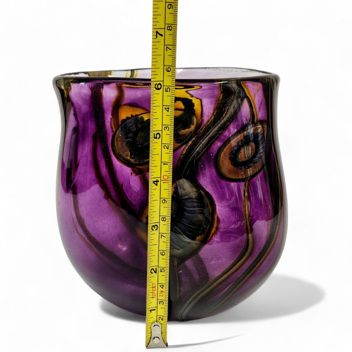 Robert Eickholt Blown Art Glass Vase Signed Dated 2001 | 6 Inch Purple Vase