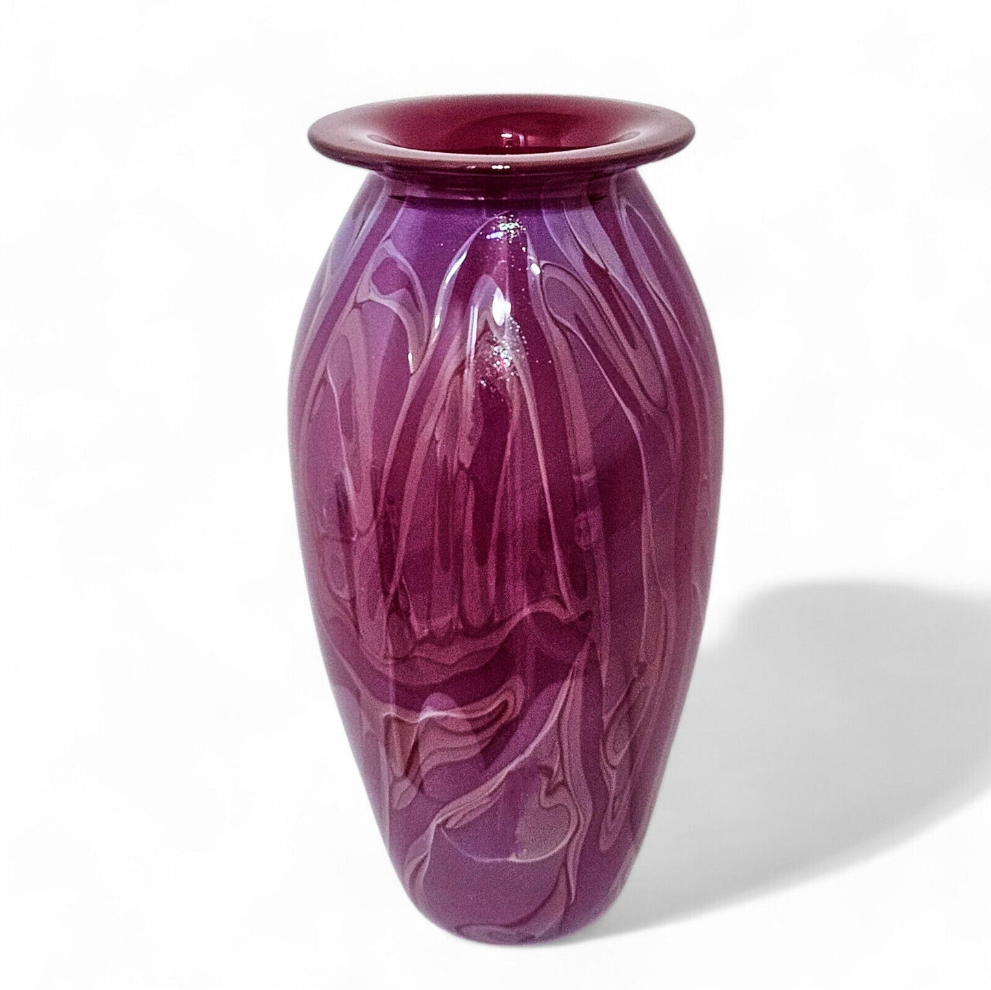 Robert Eickholt Blown Glass Art Vase | Signed 2002 | Magenta Purple | 11" Tall