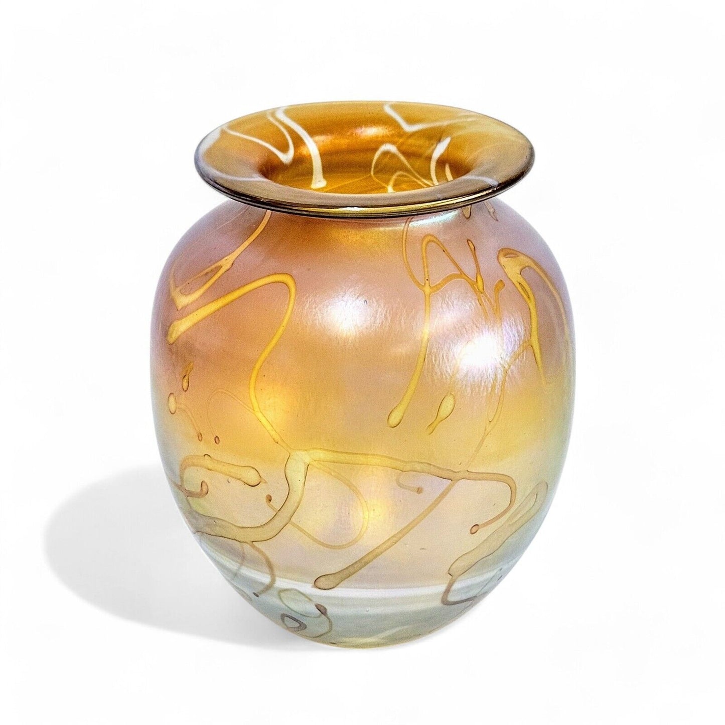 Robert Eickholt Aurene Blown Glass Vase | Signed '98 | Gold Iridescent 7.5" Tall