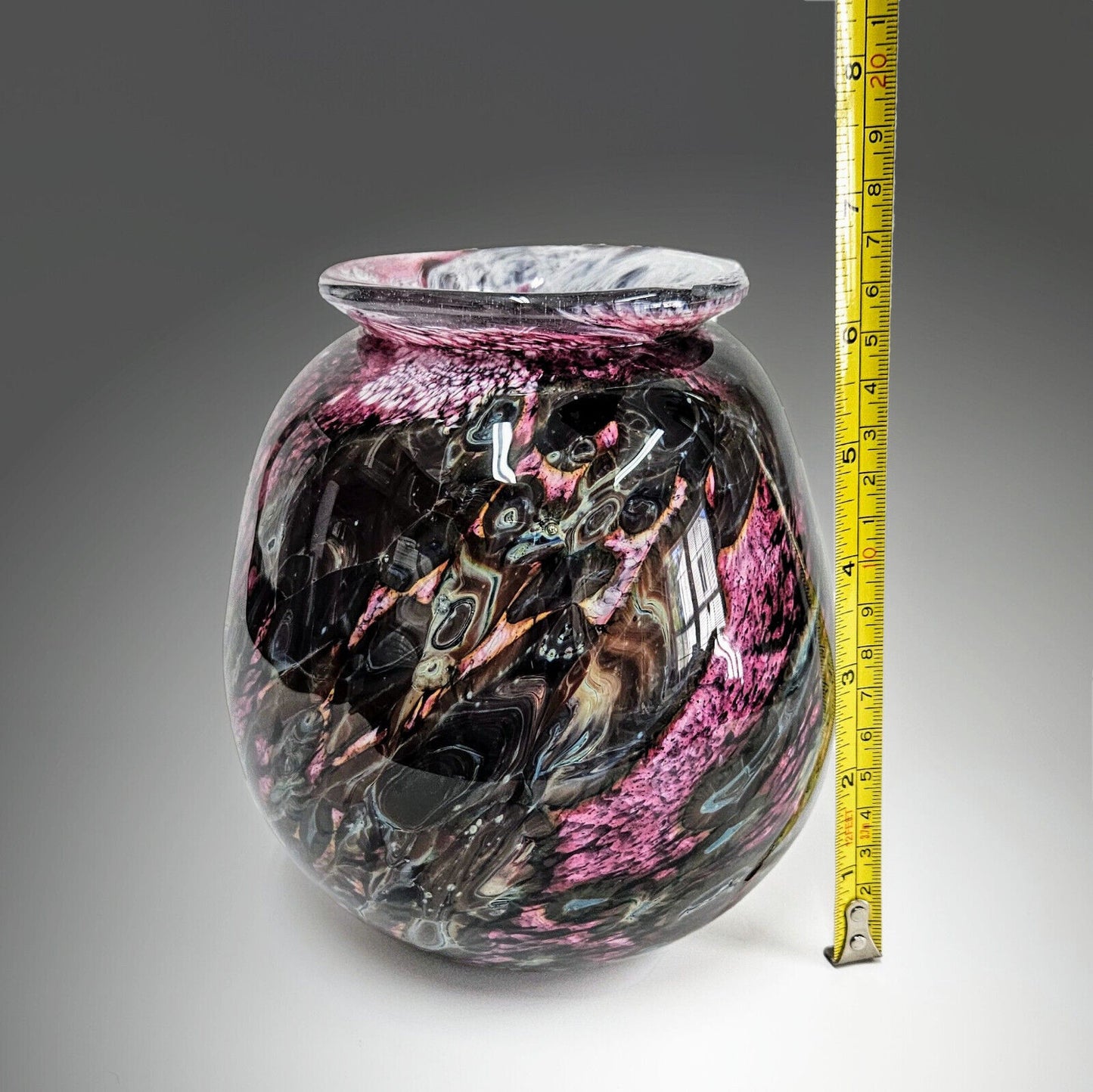 Robert Eickholt Glass Art Vase Magnificent Pink Gray Black Abstract Signed Dated