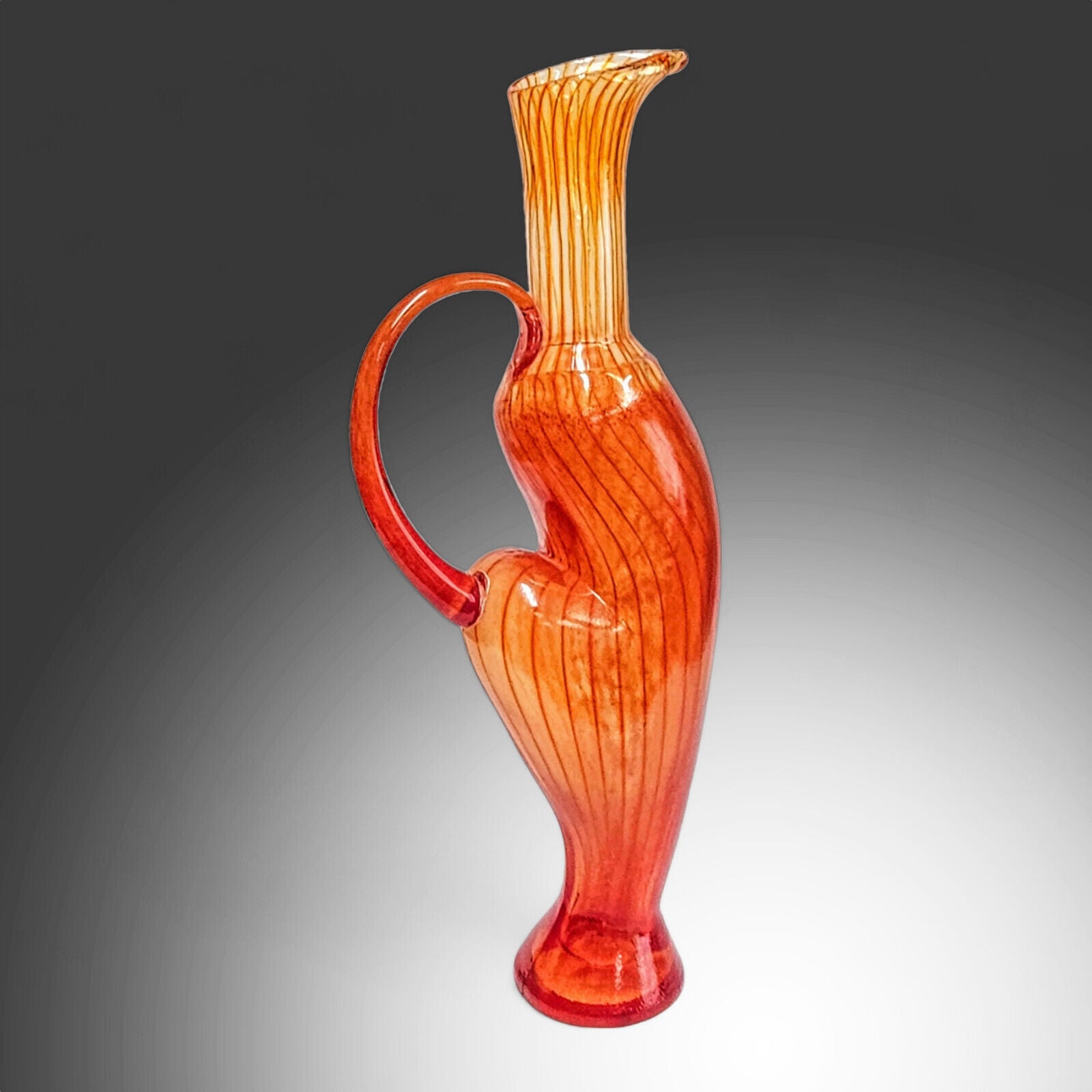 Kjell Engman Kosta Boda Corfu Red Orange Art Glass Pitcher Vase 19.5 Inches 2005