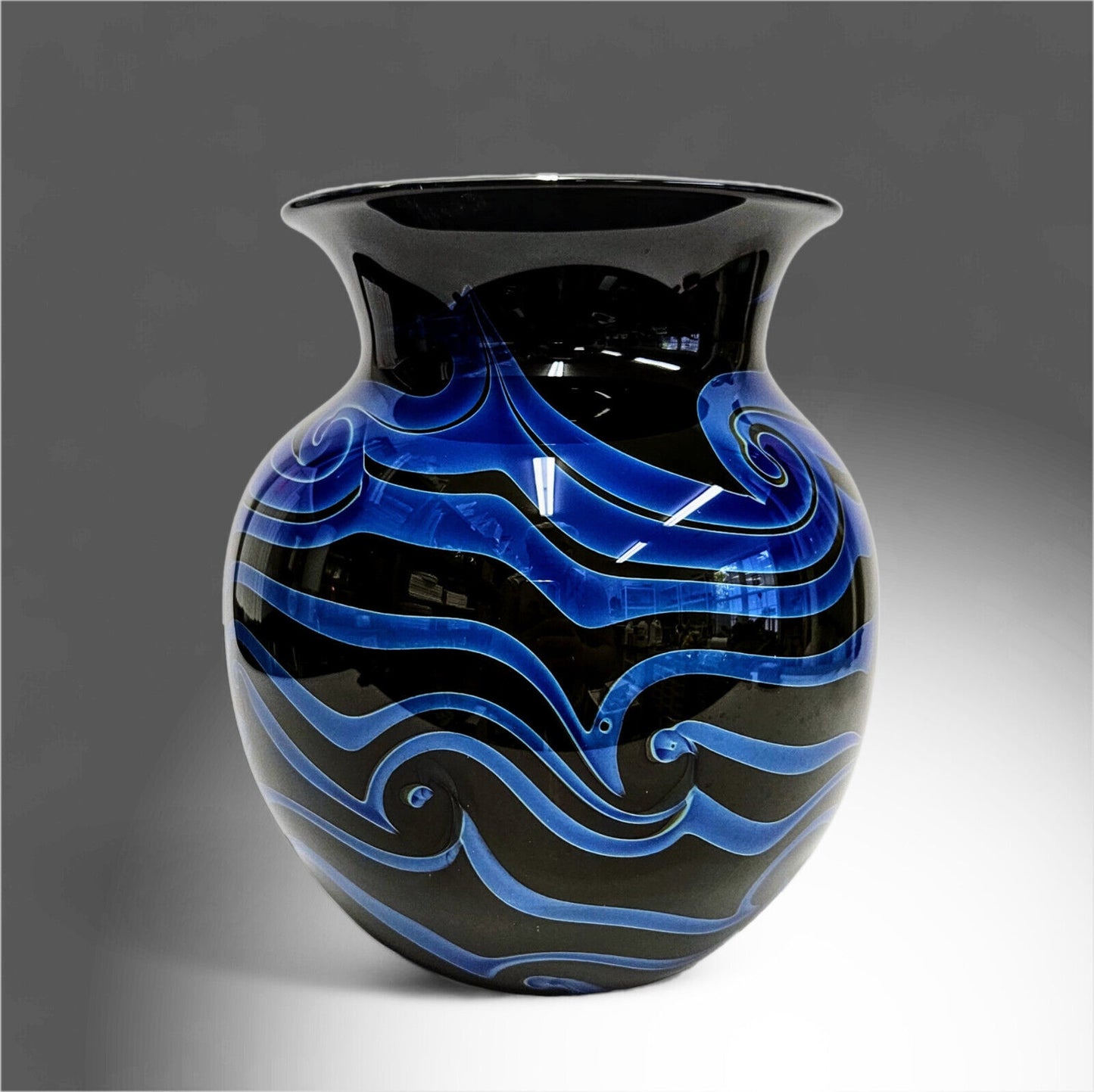 Charles Lotton King Tut Vase in Black and Blue - Signed and Dated 1974