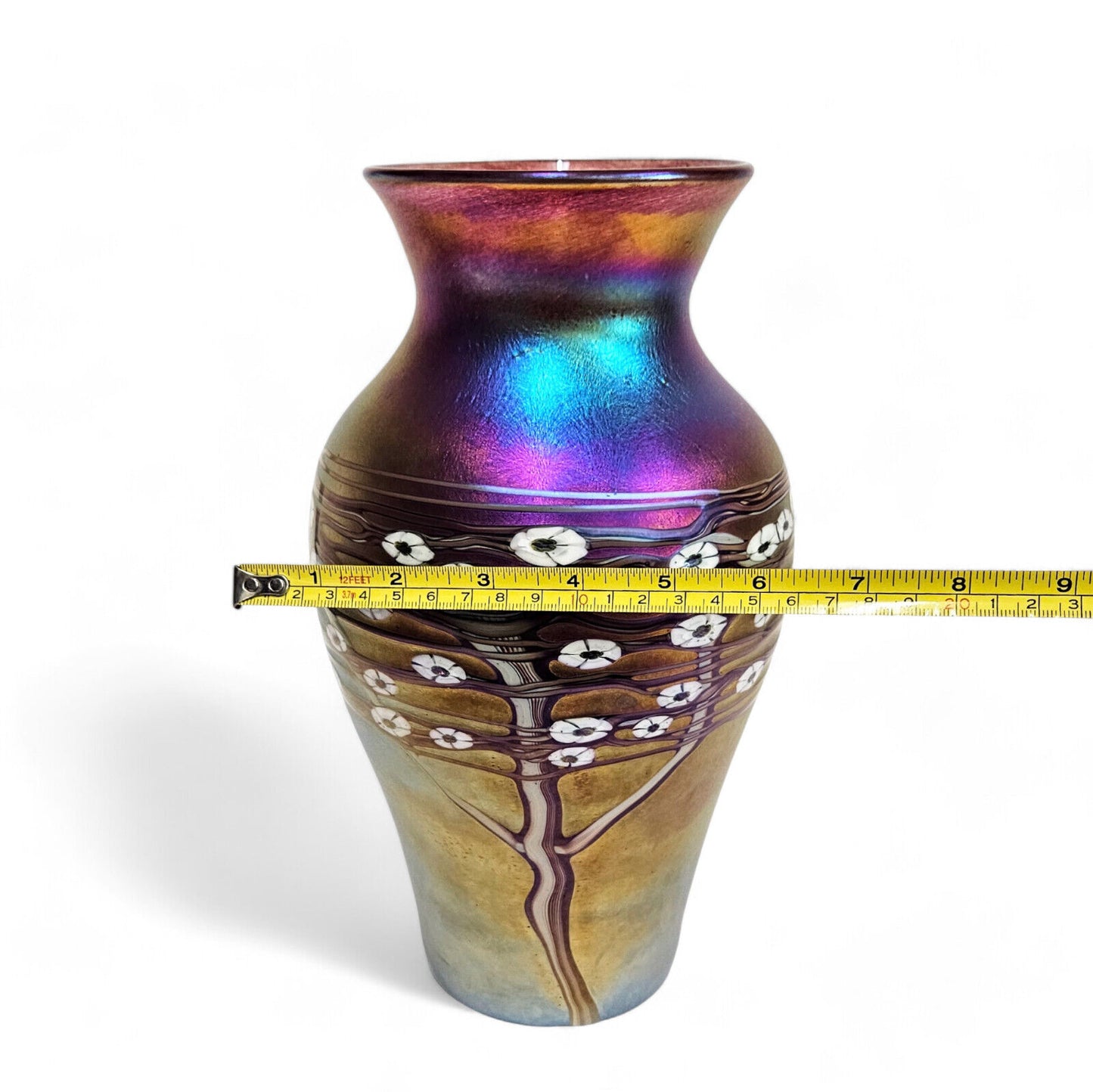 Blown Glass Art Large Vase | Zellique Studio Art Glass Iridescent Blossoms