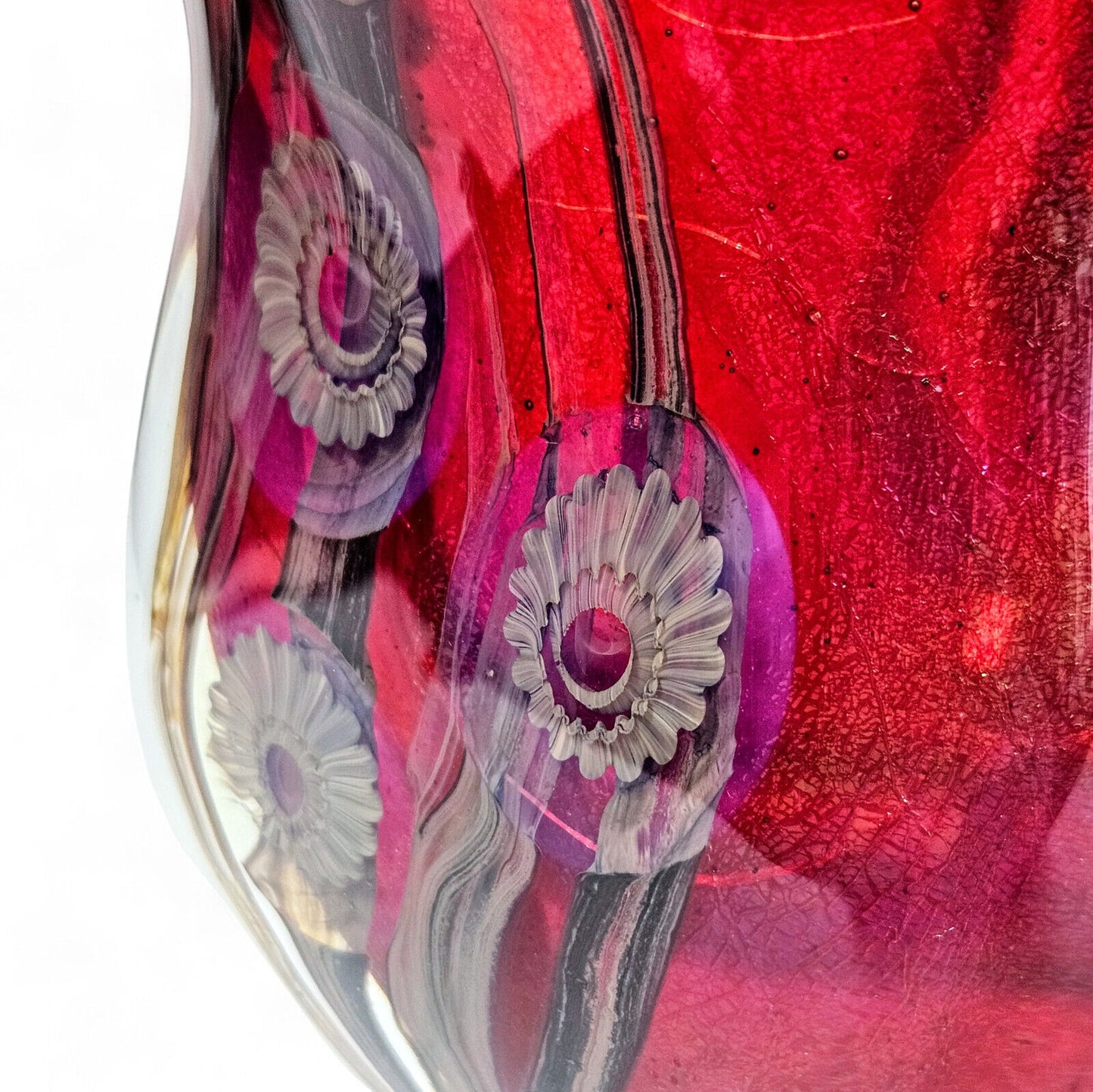 Robert Eickholt Glass Art Vase Signed Dated 2003 | Red Abstract Dichroic Glass