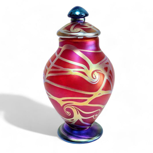 Robert Eickholt Blown Glass Footed Lidded Vase Urn | 11 inch Signed Dated 2003