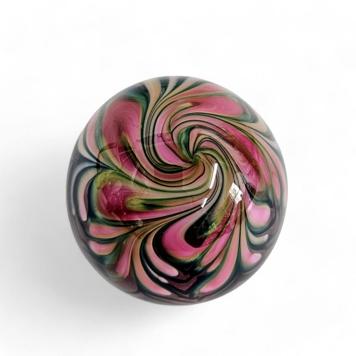 Jeremy Stout/Lotton Glass Swirled Paperweight | Pink/Black Signed 2009