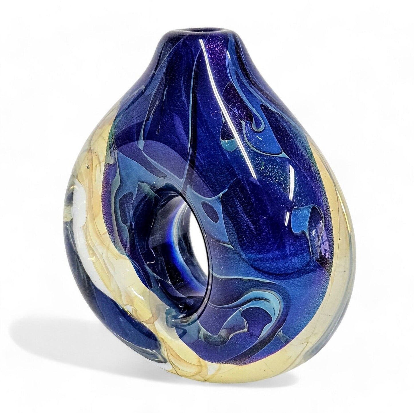 Robert Eickholt Blown Glass Encased Bud Vase | Signed Dated 2001 | Cosmic Blue