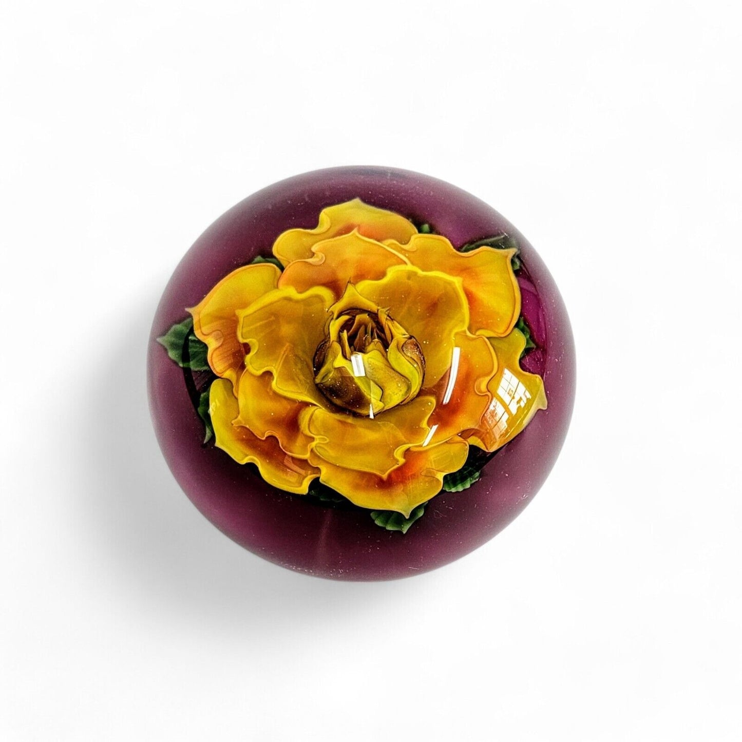 Daniel Salazar / Lundberg Gold Rose Lampwork Paperweight - Signed & Dated 1994