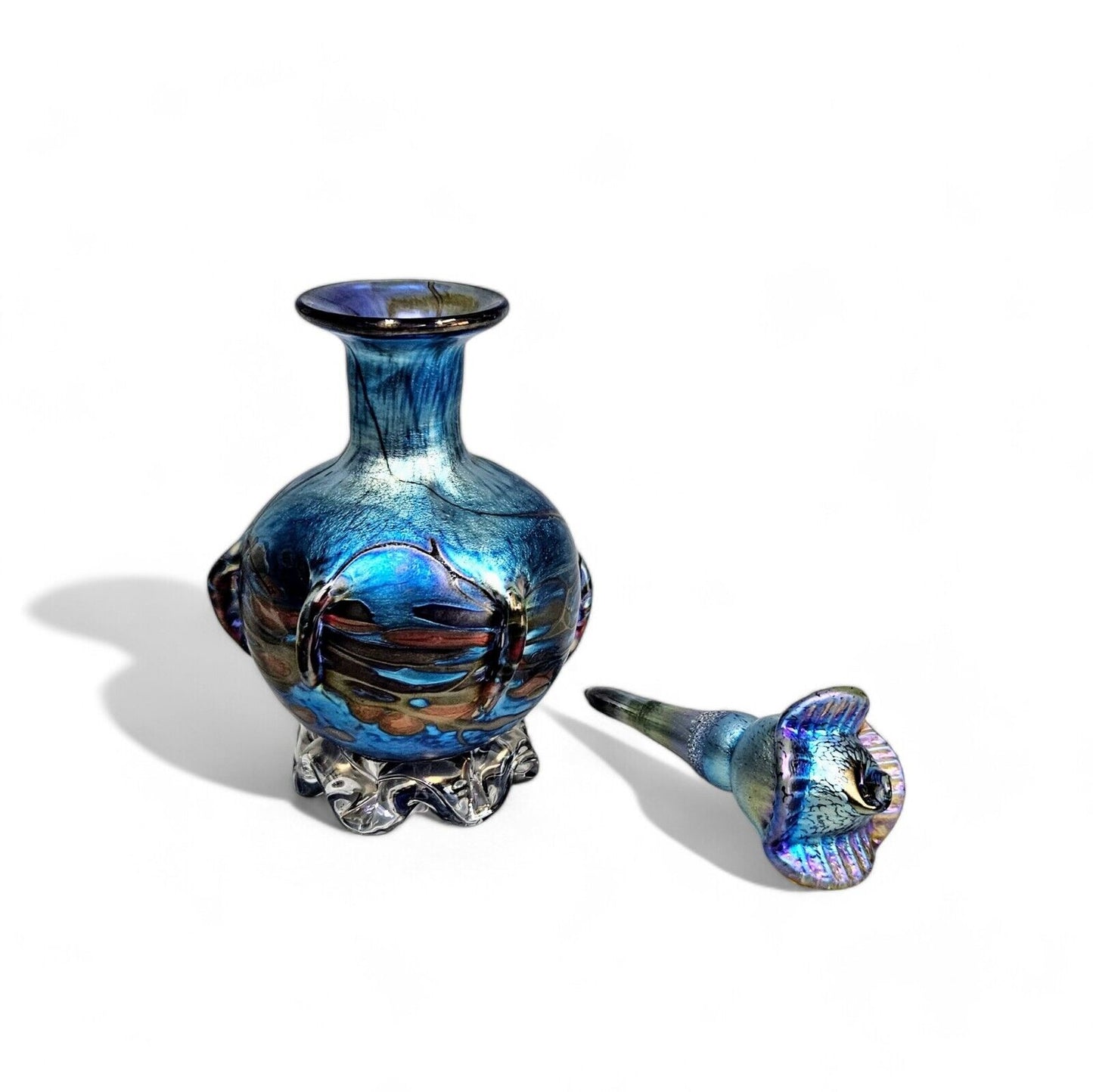 Saul Alcaraz Blue Luster Iridescent Art Glass Perfume Bottle - Signed