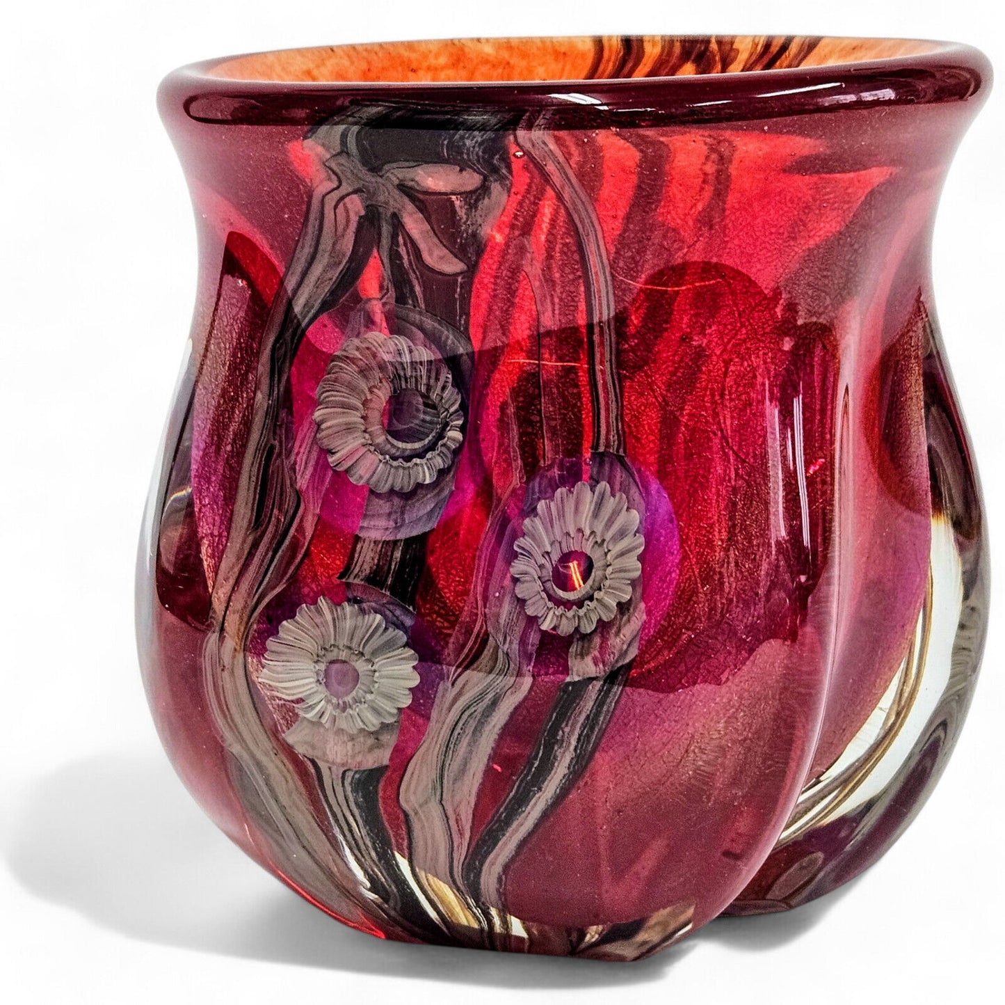 Robert Eickholt Glass Art Vase Signed Dated 2003 | Red Abstract Dichroic Glass