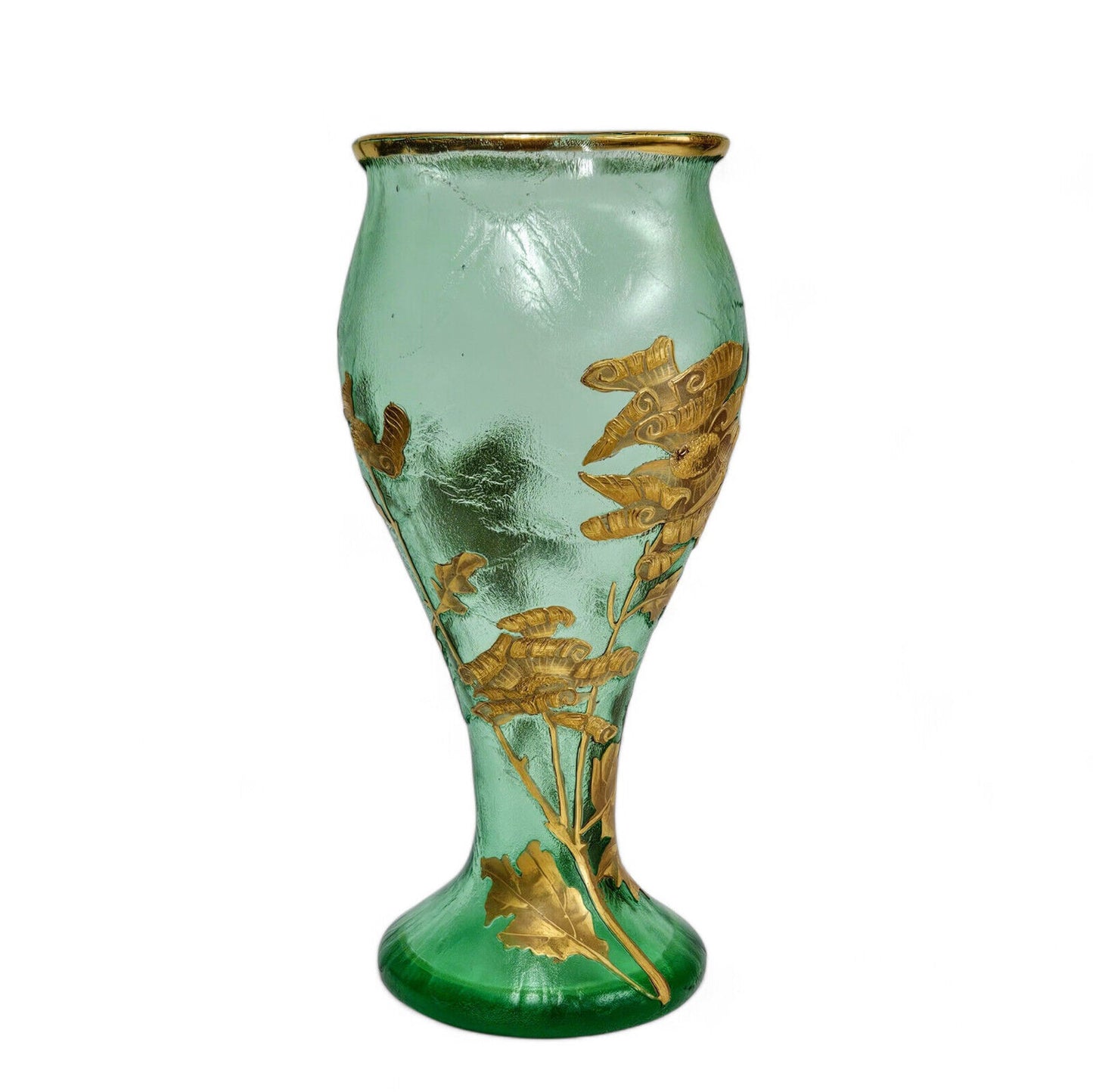 Mont Joye Acid Etched Vase Gold Gilt | Early 20th Century Backstamp