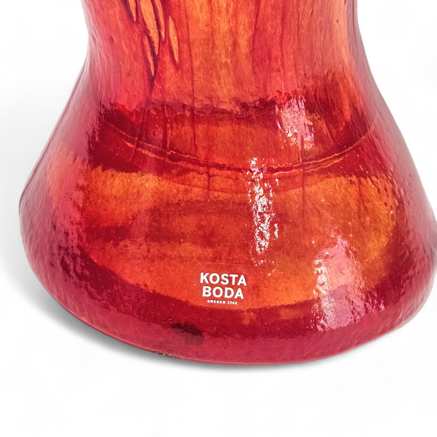 Kjell Engman Kosta Boda Corfu Red Orange Art Glass Pitcher Vase 19.5 Inches 2005