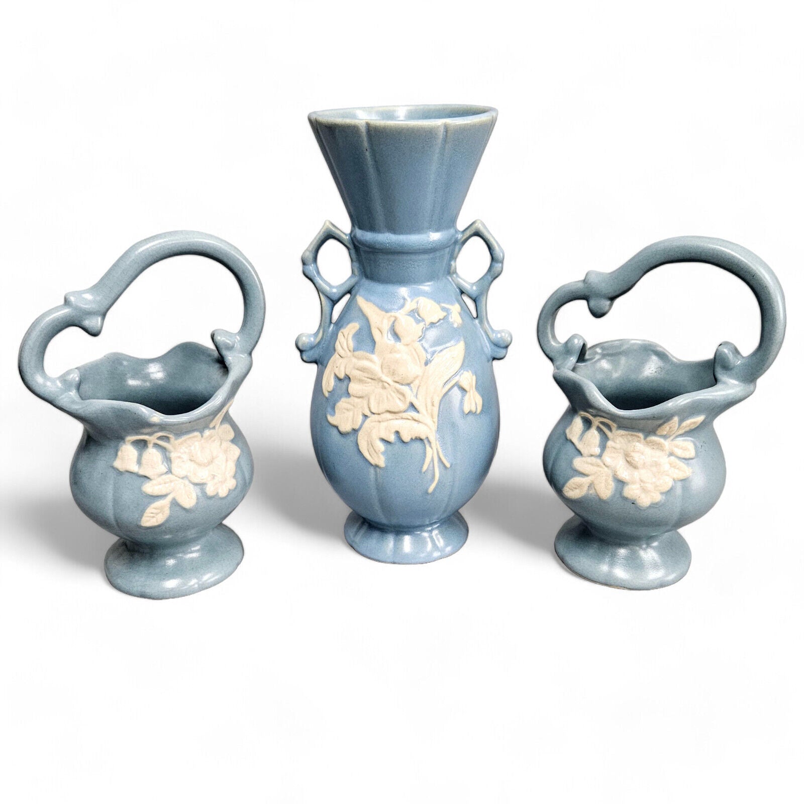 Vintage Weller Pottery Cameo Blue | Lot of 3 Vases