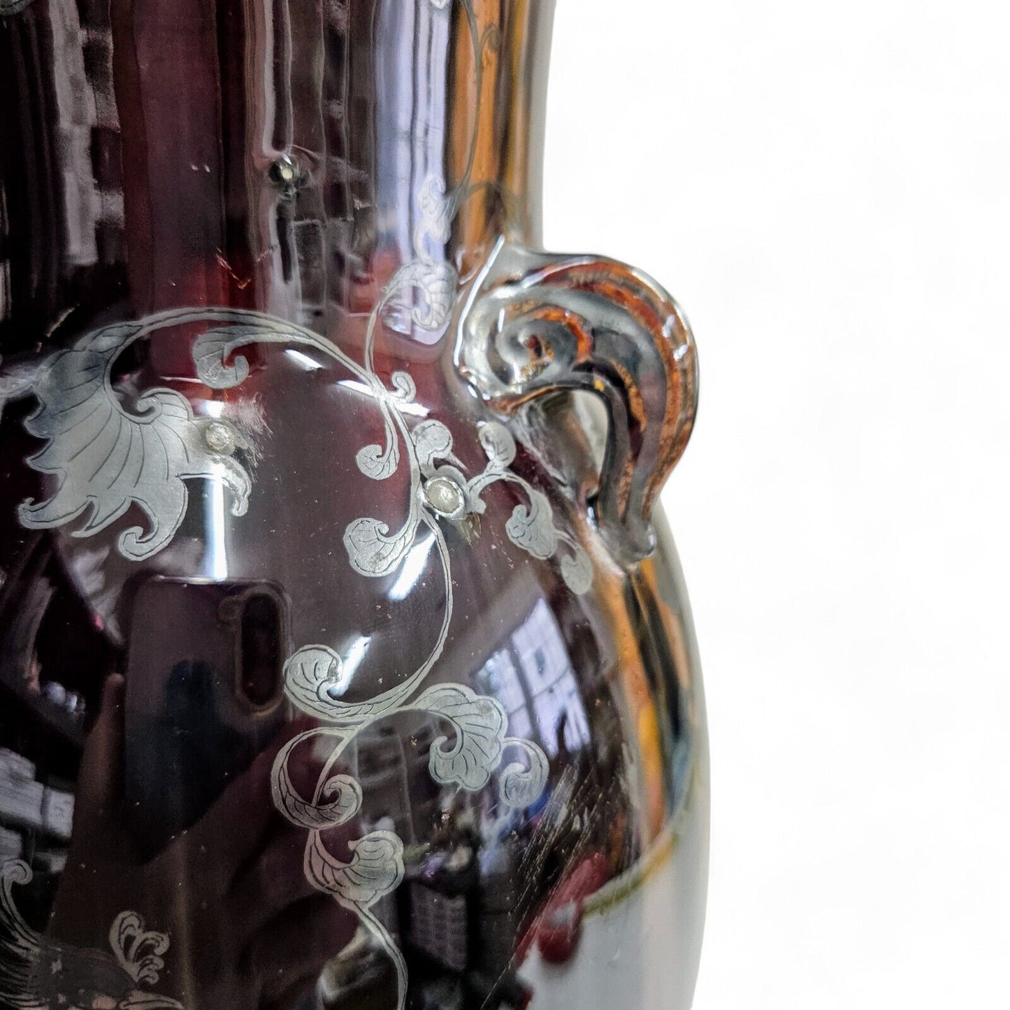 Antique Meiji Japanese Flambe Vase with Silver Overlay | Dagon Phoenix Design