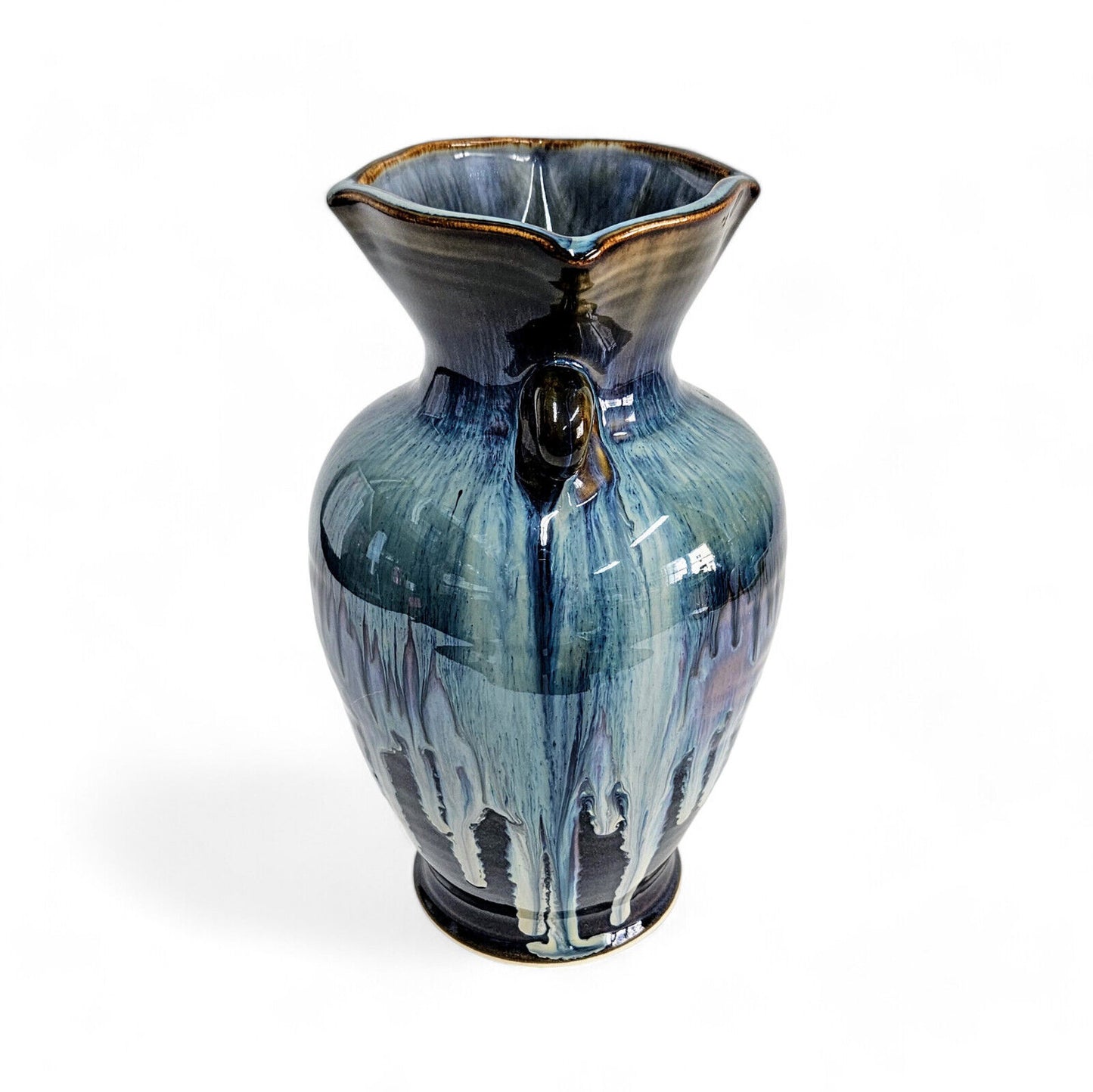 Bill Campbell Pottery Vase in Blues and Purple Drip Glaze | 9.5 Inches Tall