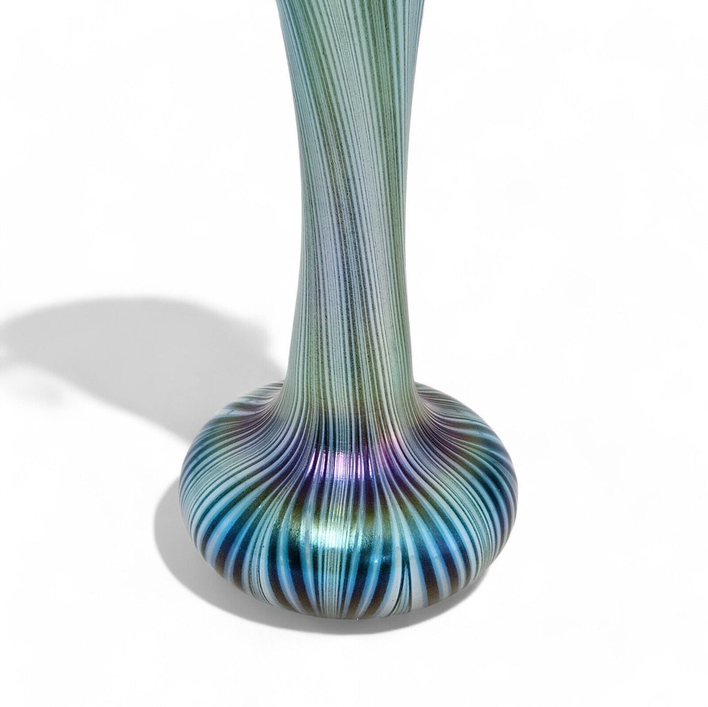 Charles Lotton Blown Glass Art Vase in Blue Pulled Feather | Signed Dated 2009