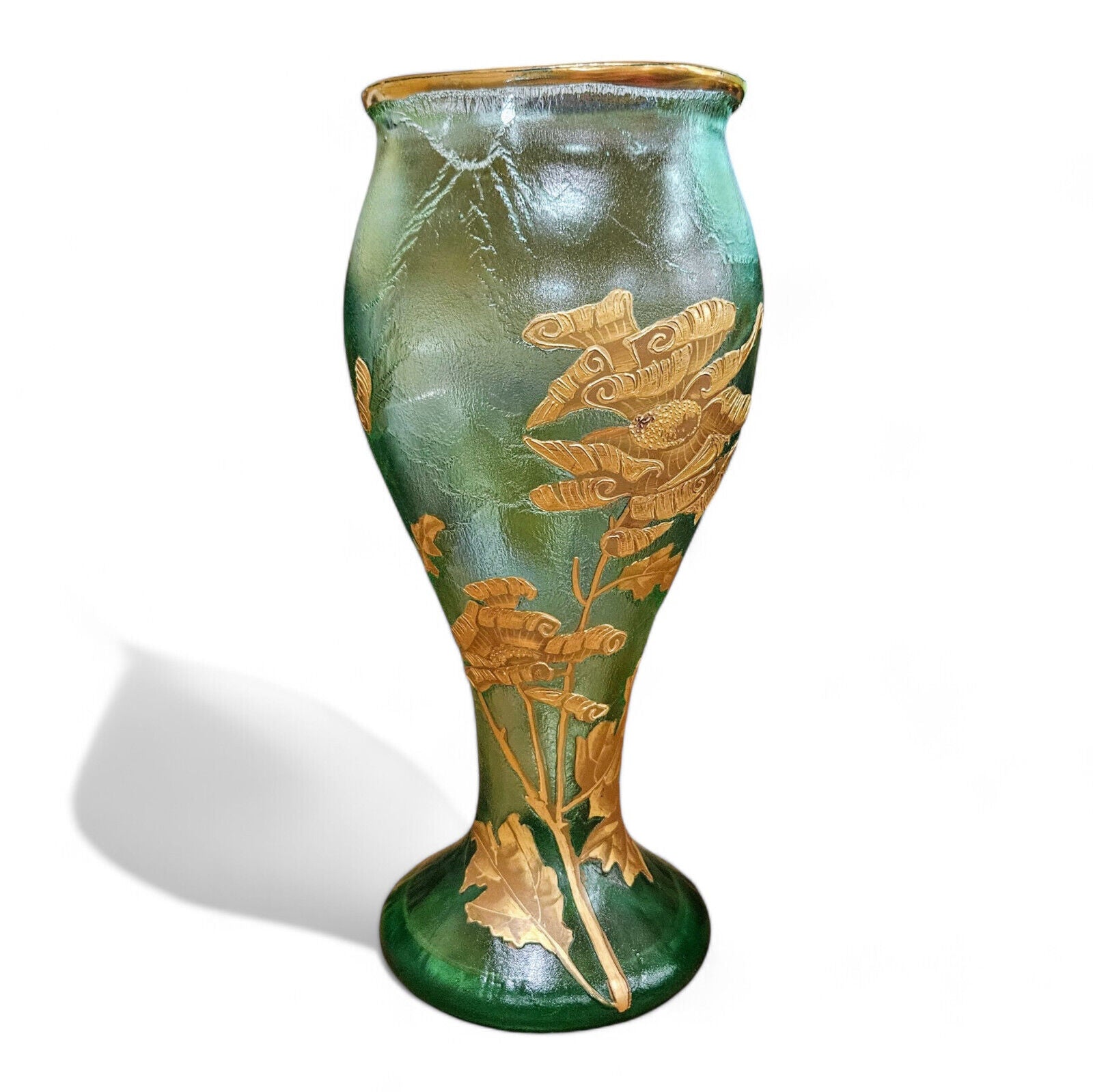 Mont Joye Acid Etched Vase Gold Gilt | Early 20th Century Backstamp